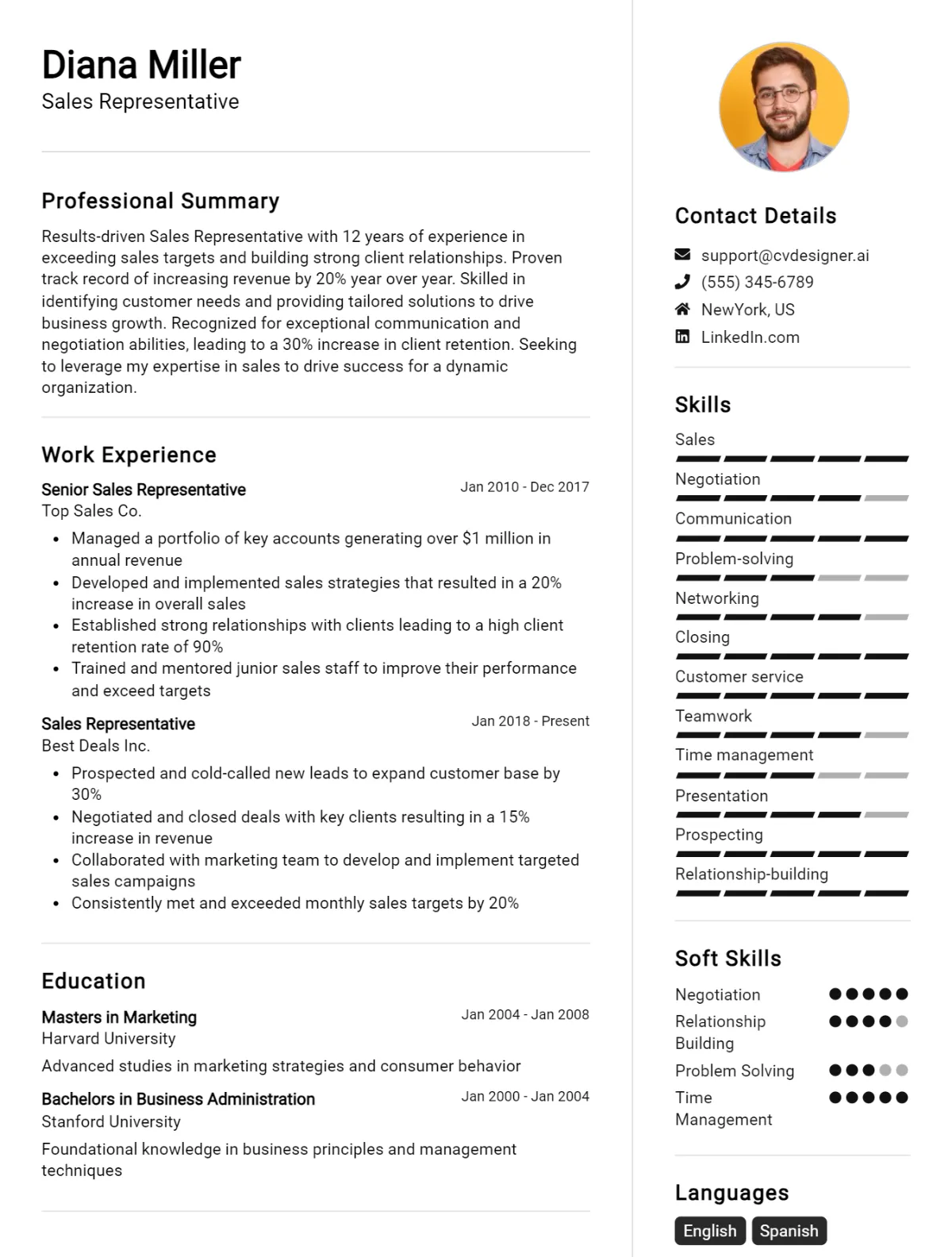 Sales Representative CV Example For 2026: Samples & Best Practices Preview