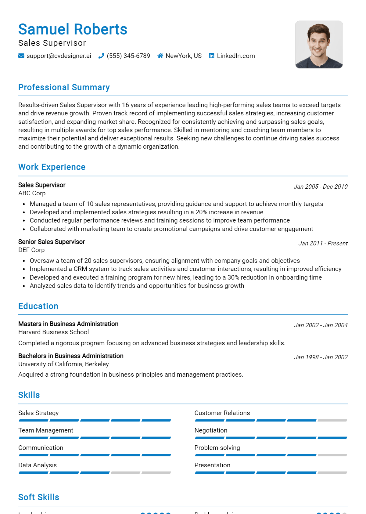 Sales Supervisor Resume Example for 2026: Writing Guide Preview
