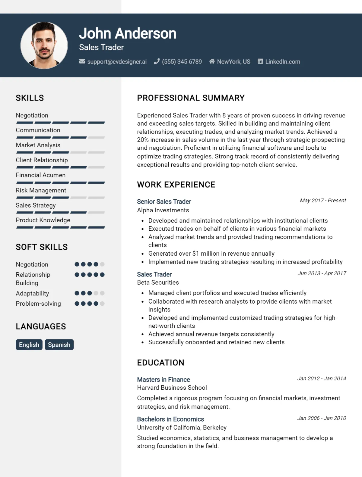 Sales Trader CV Example For 2026: Free Downloadable Templates Preview