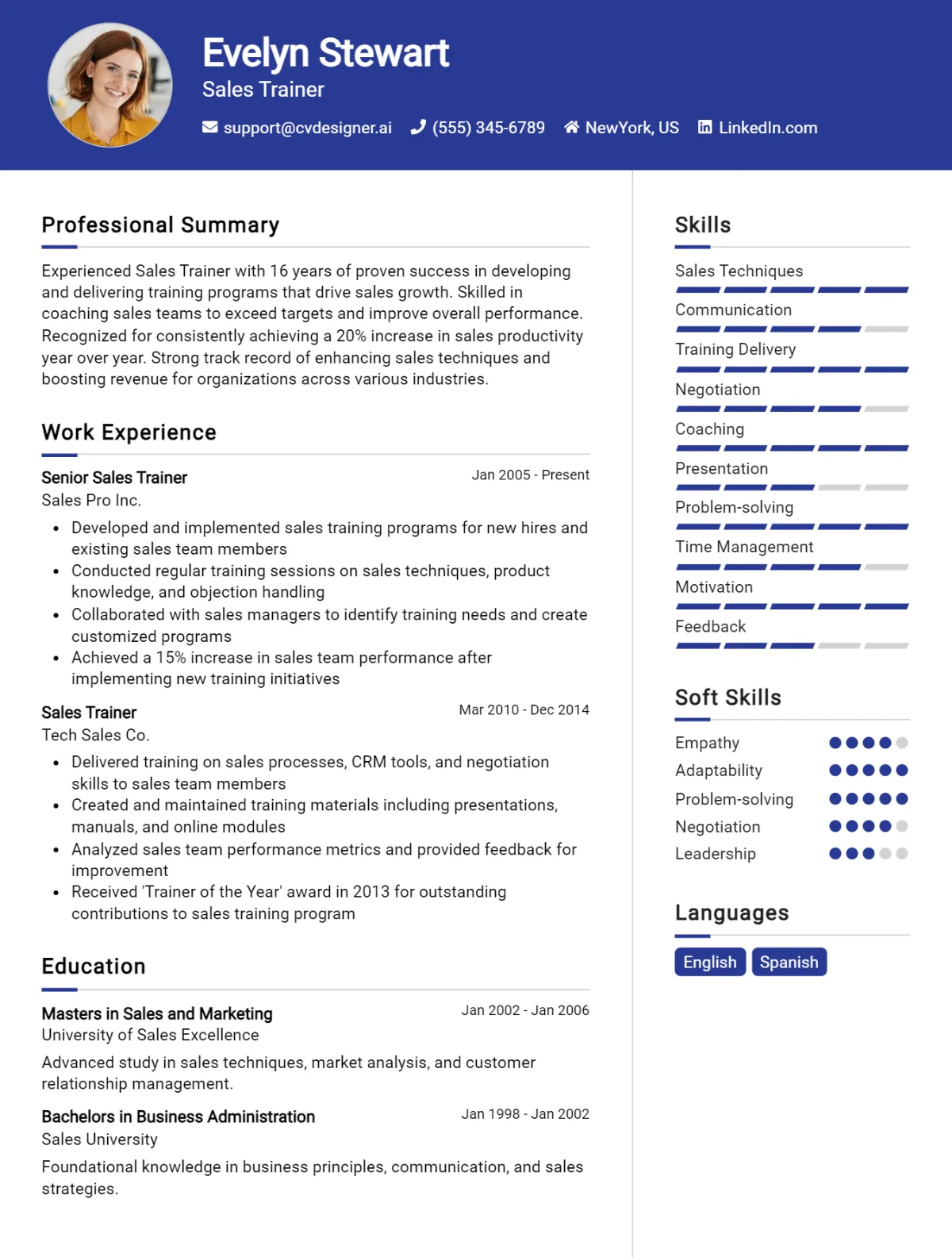 Sales Trainer CV Example For 2026: Free Professional Templates Preview