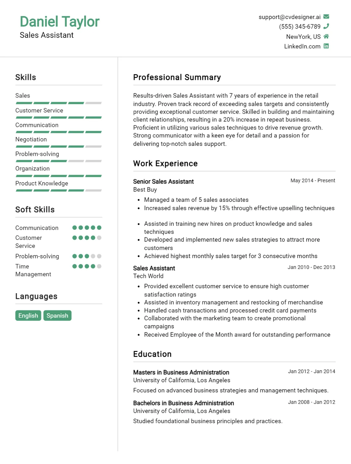 Sales Assistant CV Example For 2026: Free Professional Templates Preview