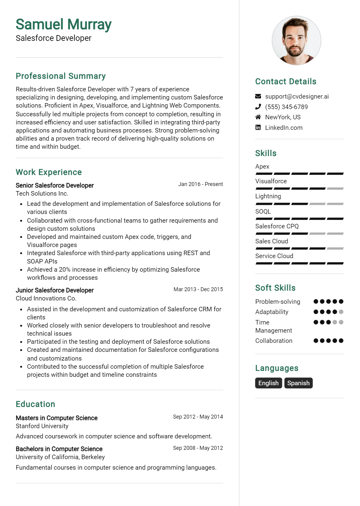 Salesforce Developer Resume Example for 2026: Resume Guide Preview