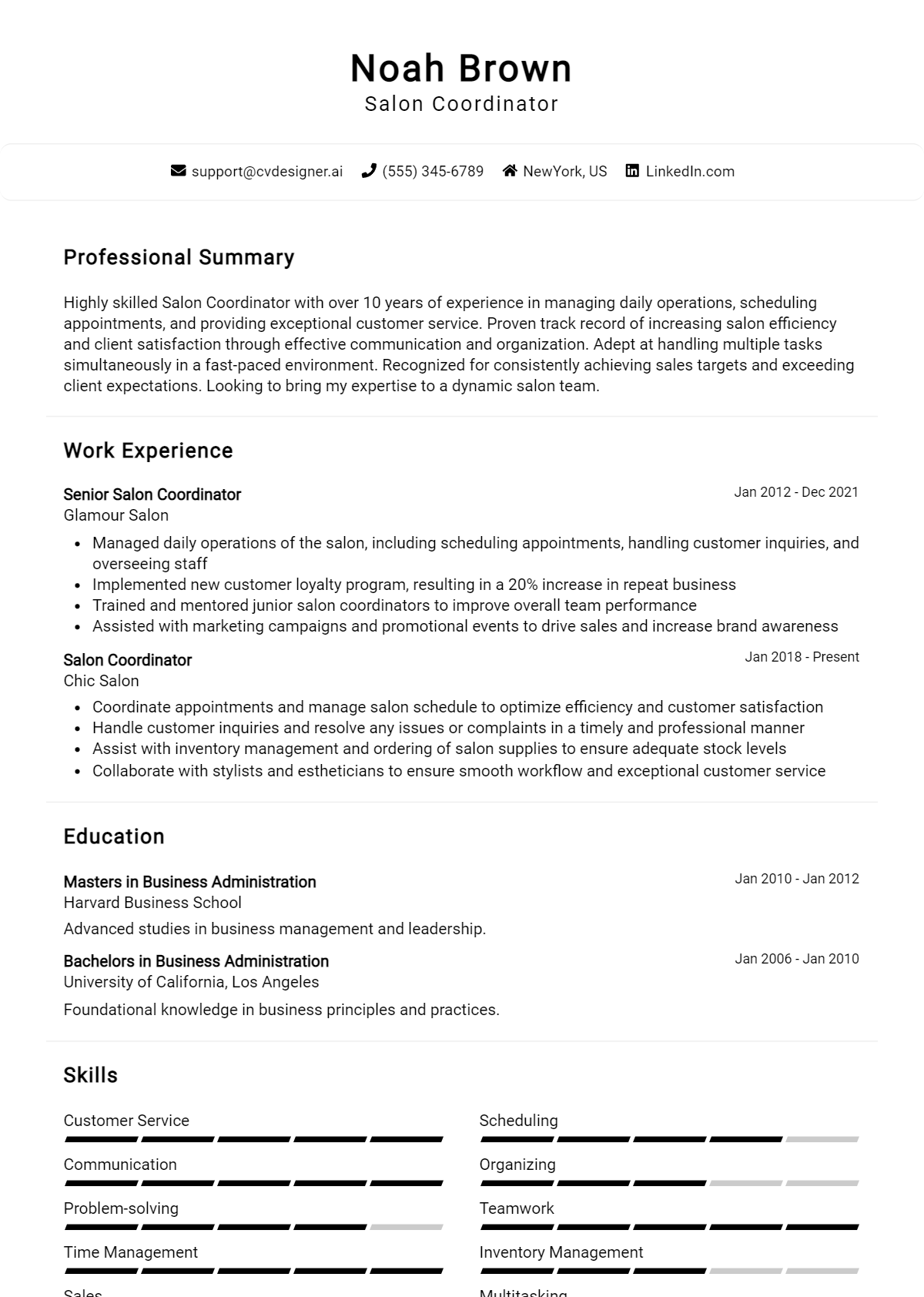 Salon Coordinator Resume Example for 2026: Best Writing Guide Preview