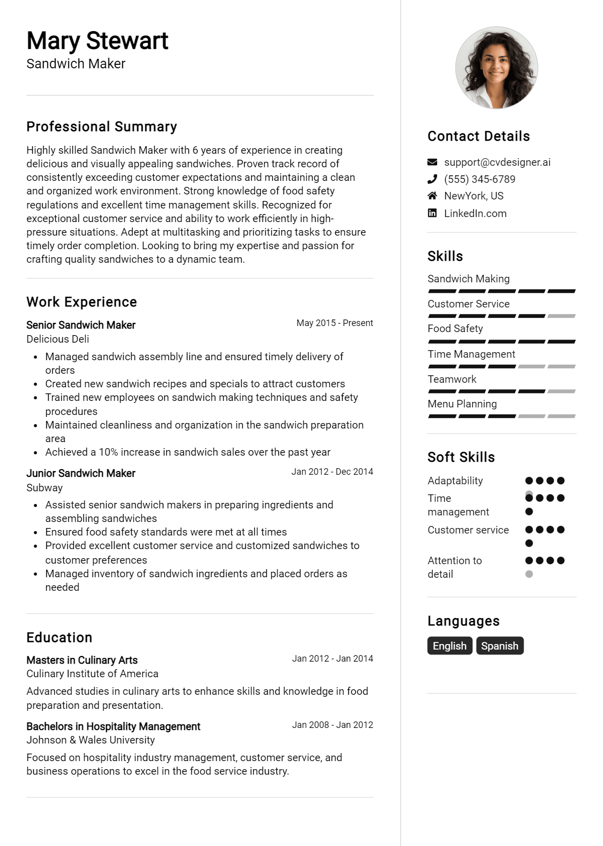 Sandwich Maker Resume Example for 2026: How to Craft a Winning CV Preview