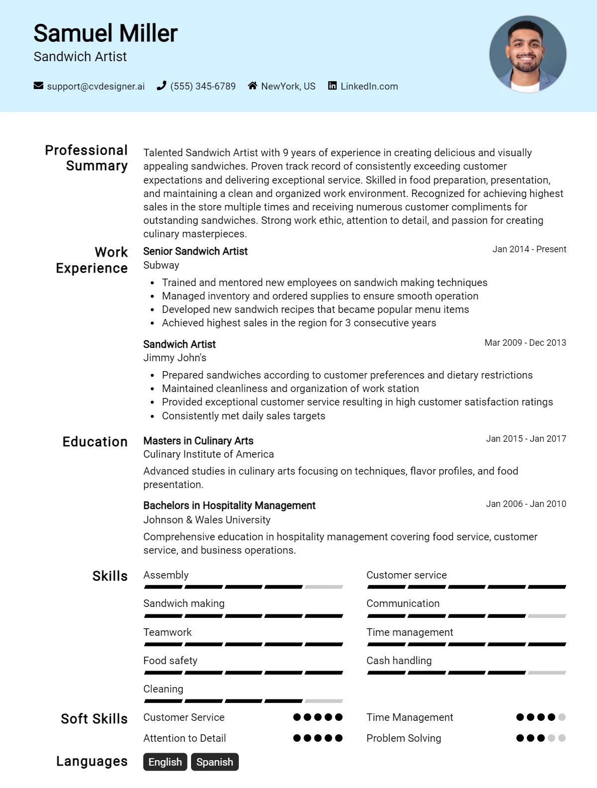 Sandwich Artist CV Example For 2026: Tips to Stand Out Preview
