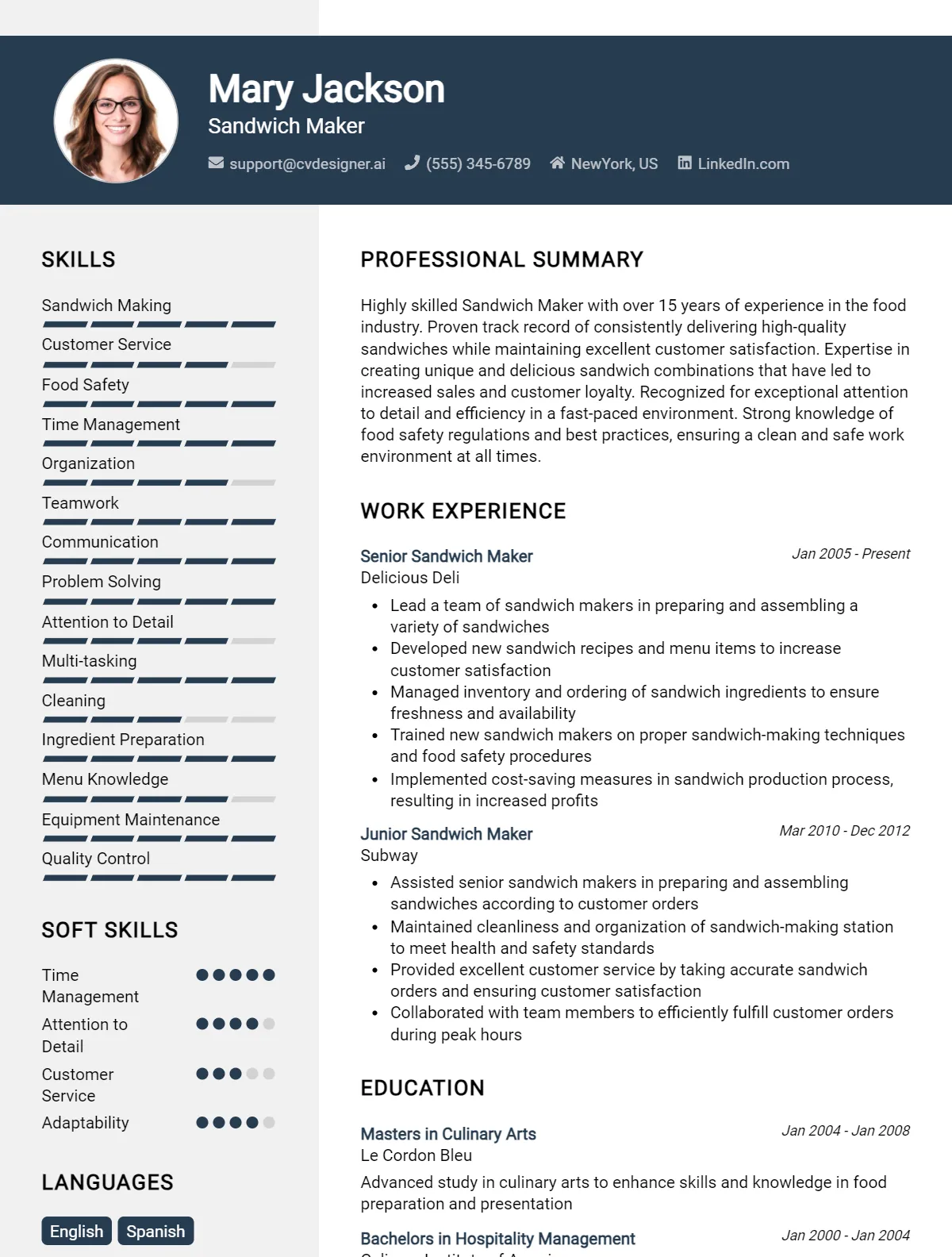 Sandwich Maker CV Example For 2026: Expert Tips & Templates Preview