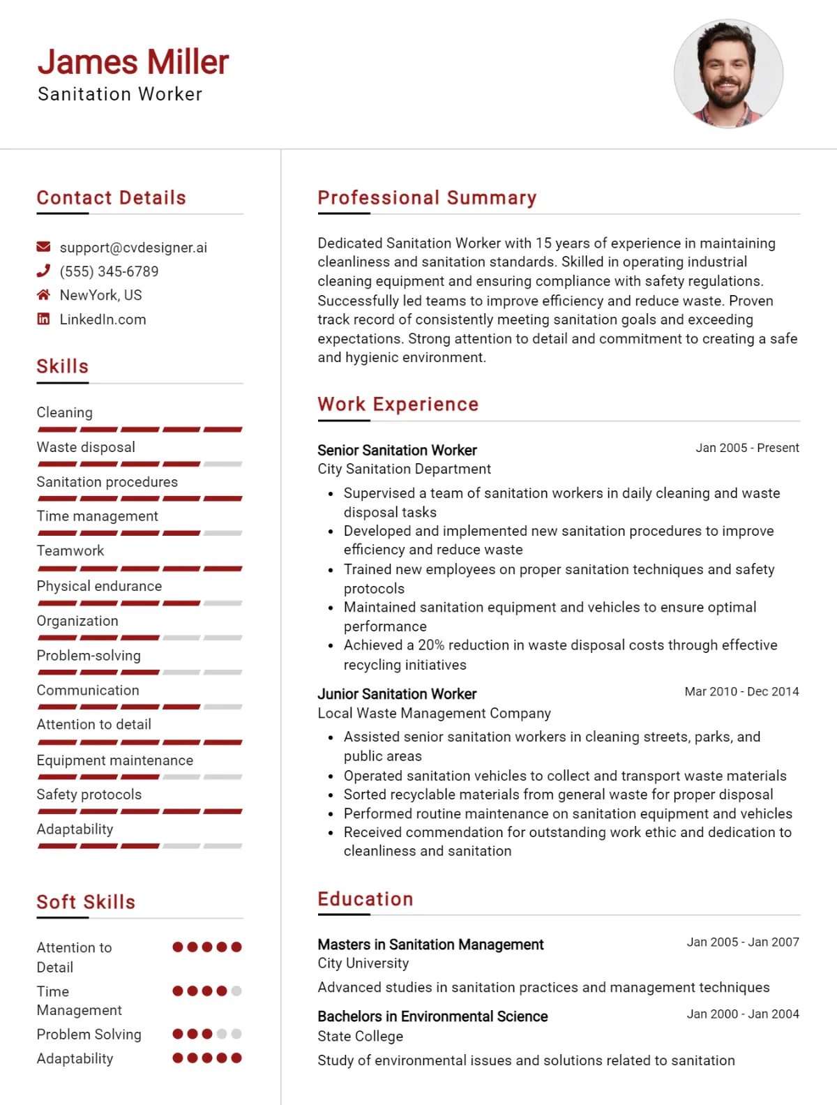 Sanitation Worker CV Example For 2026: Professional CV Templates Preview