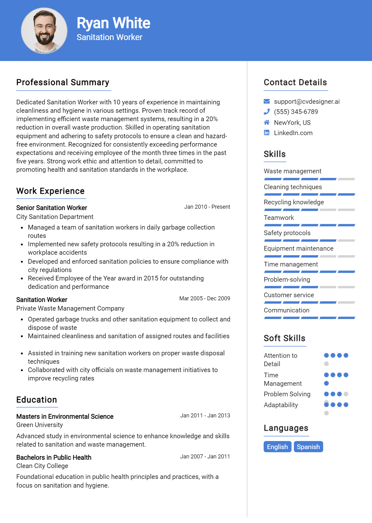 Sanitation Worker Resume Example for 2026: Free Professional Templates Preview