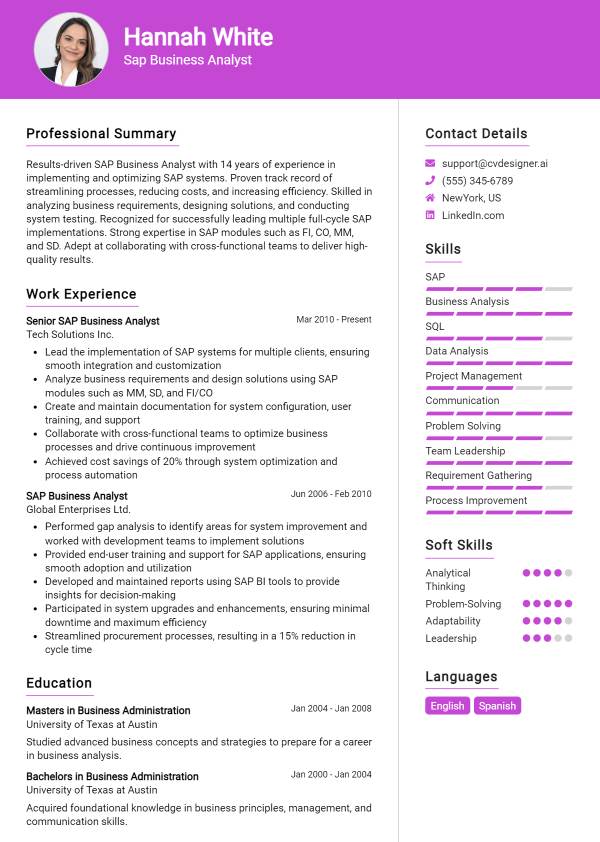 SAP Business Analyst Resume Example for 2026: Downloadable Templates Preview