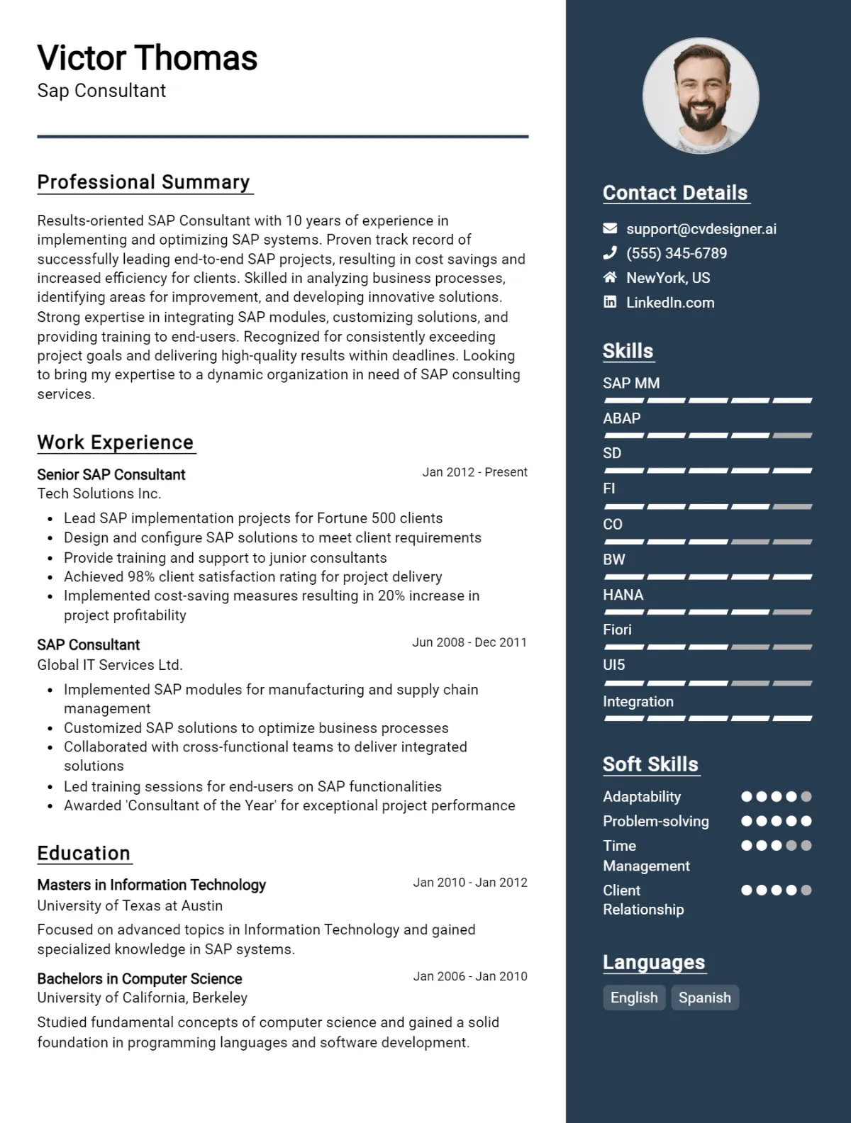 SAP Consultant CV Example For 2026: Examples & Free Templates Preview