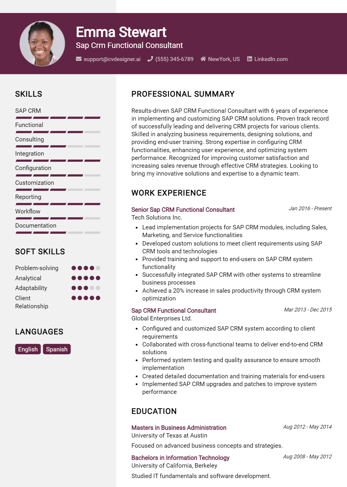 SAP Crm Functional Consultant Resume Example for 2026: Best Writing Guide Preview