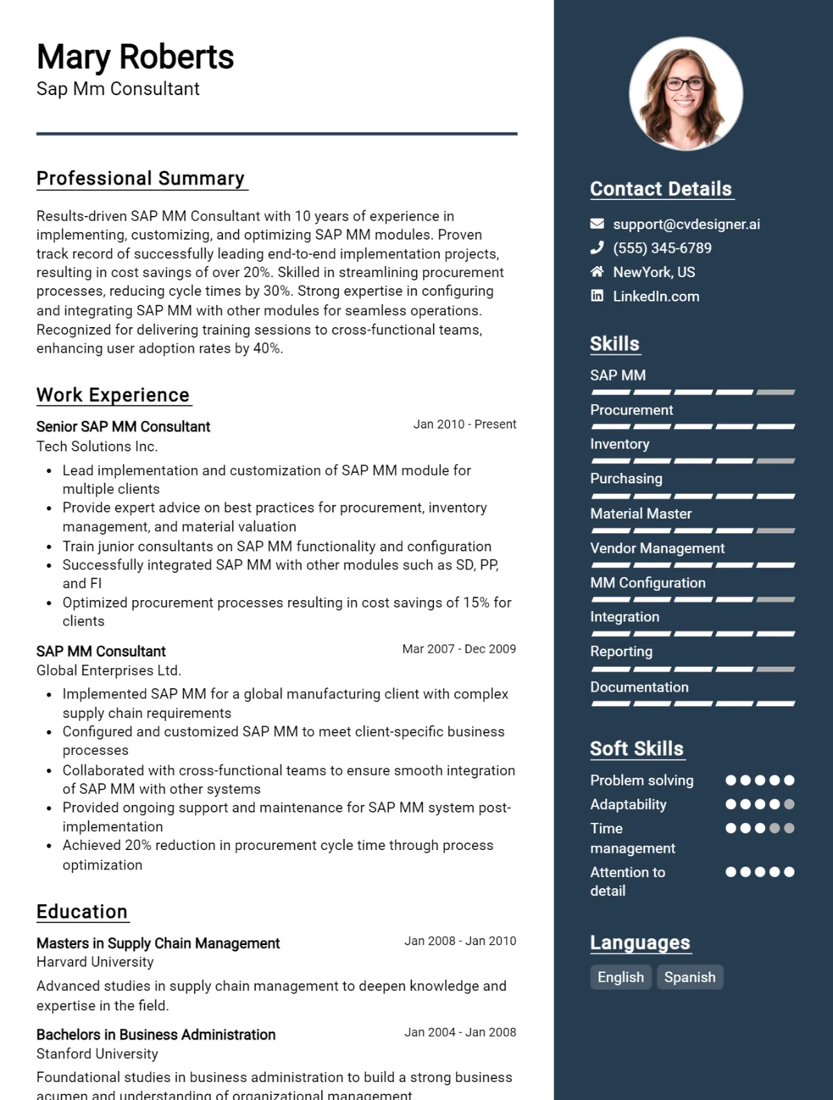 SAP Mm Consultant CV Example For 2026: Expert Tips & Templates Preview