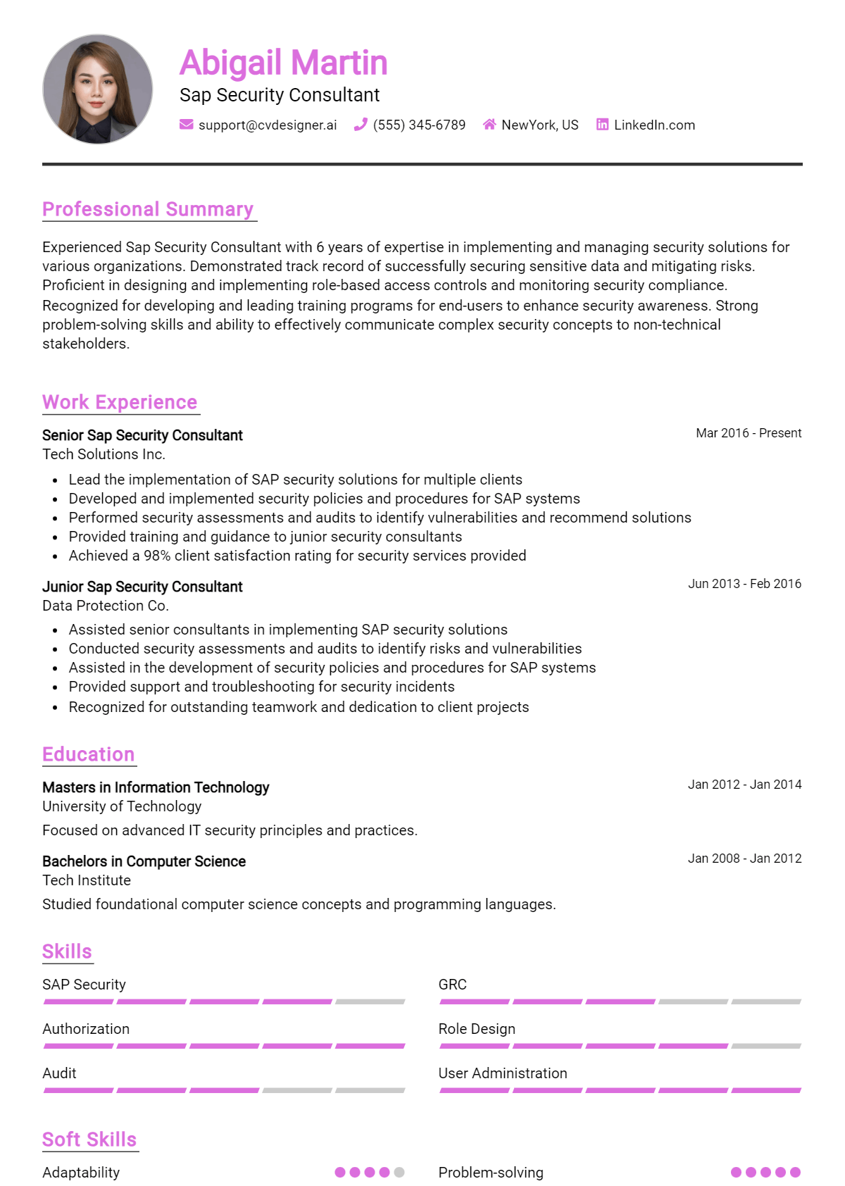 SAP Security Consultant Resume Example for 2026: Free Templates Preview