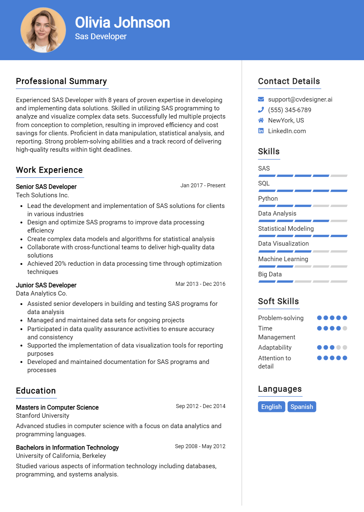 SAS Developer Resume Example for 2026: Resume Guide Preview