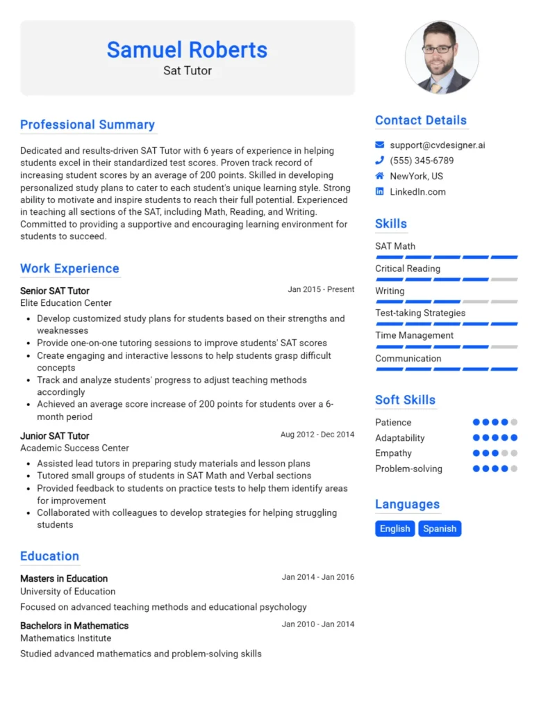 Sat Tutor CV Example