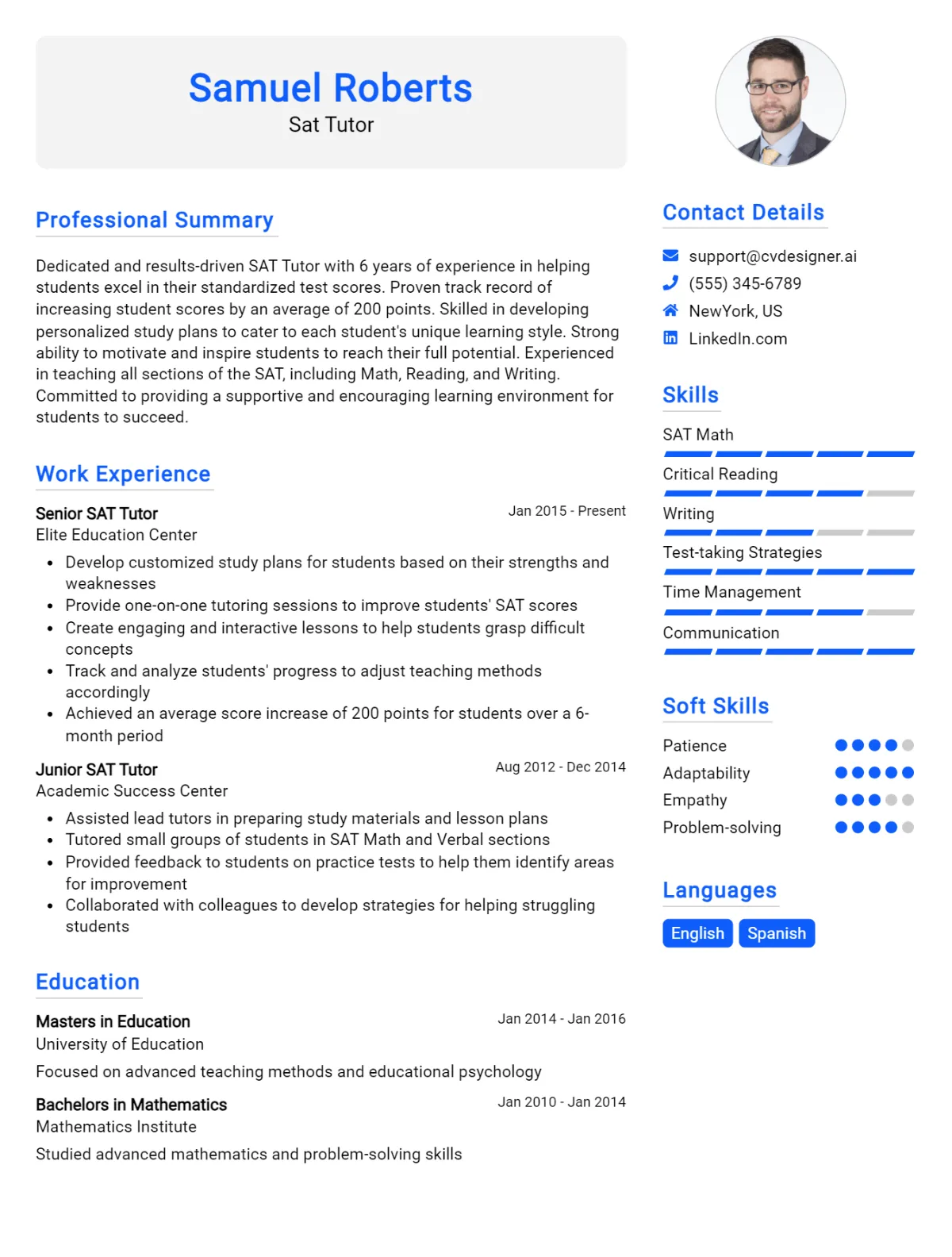 Sat Tutor CV Example For 2026: How to Create a Professional CV Preview