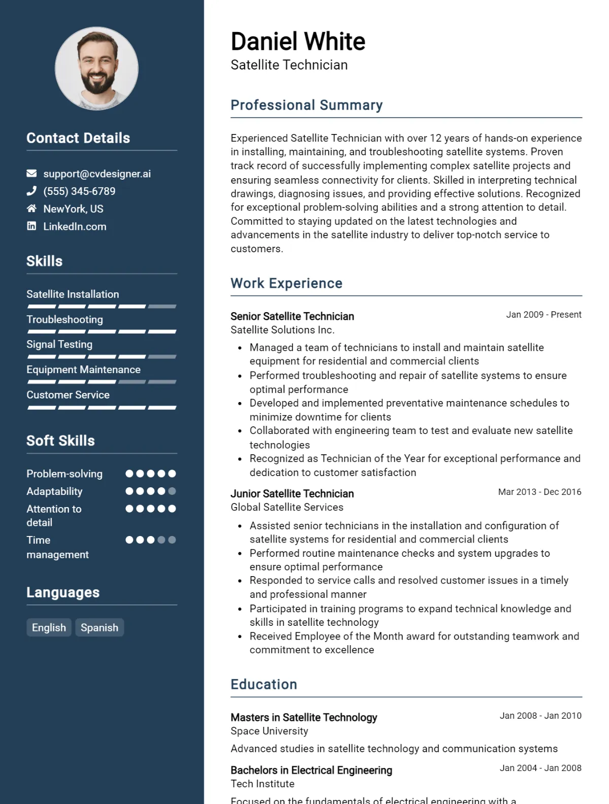 Satellite Technician CV Example For 2026: Professional CV Templates Preview