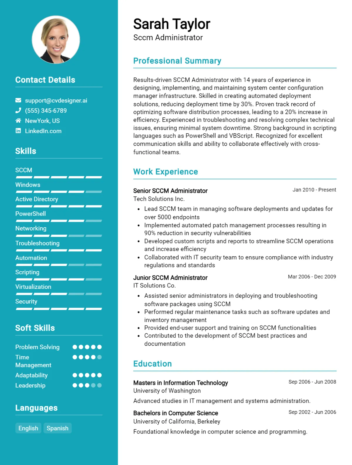 SCCM Administrator CV Example For 2026: Best Writing Guide Preview