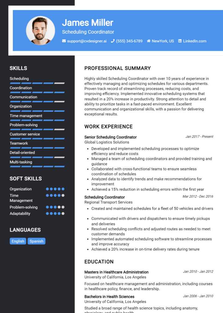 Scheduling Coordinator Resume Example