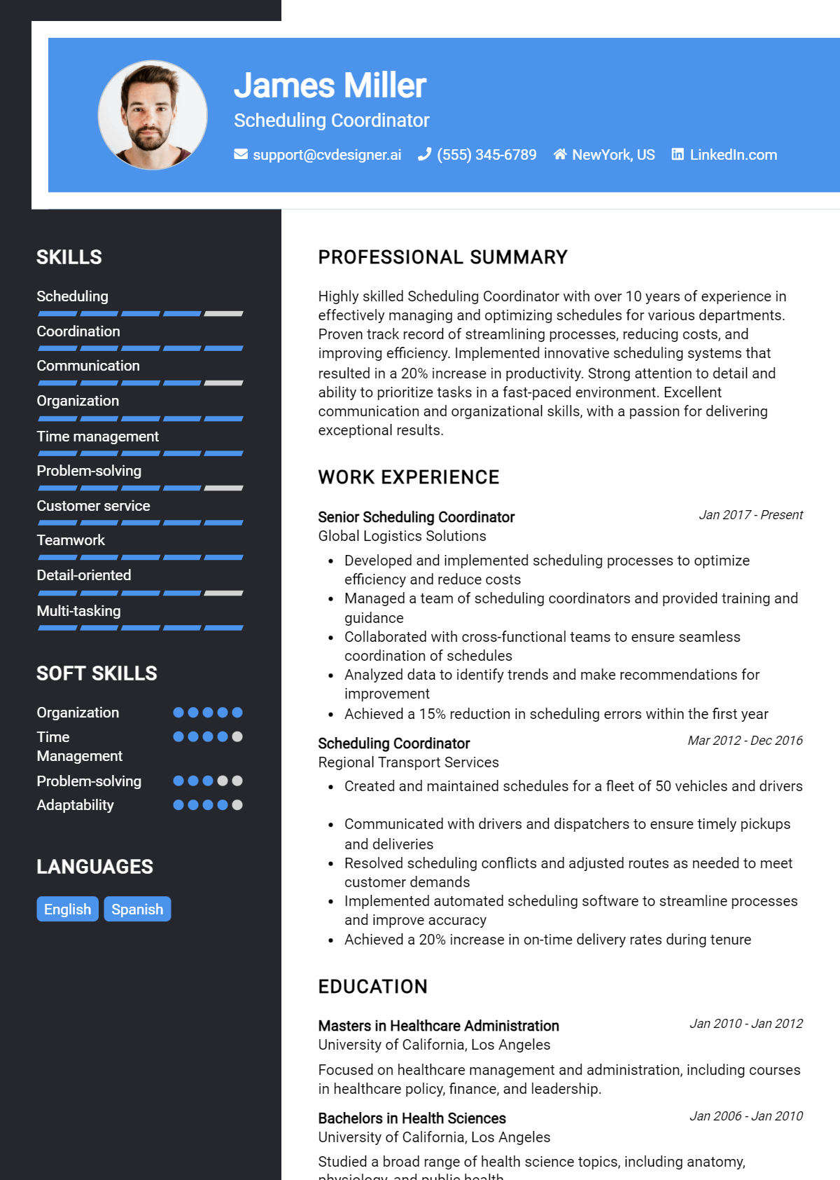 Scheduling Coordinator Resume Example for 2026: Professional CV Templates Preview