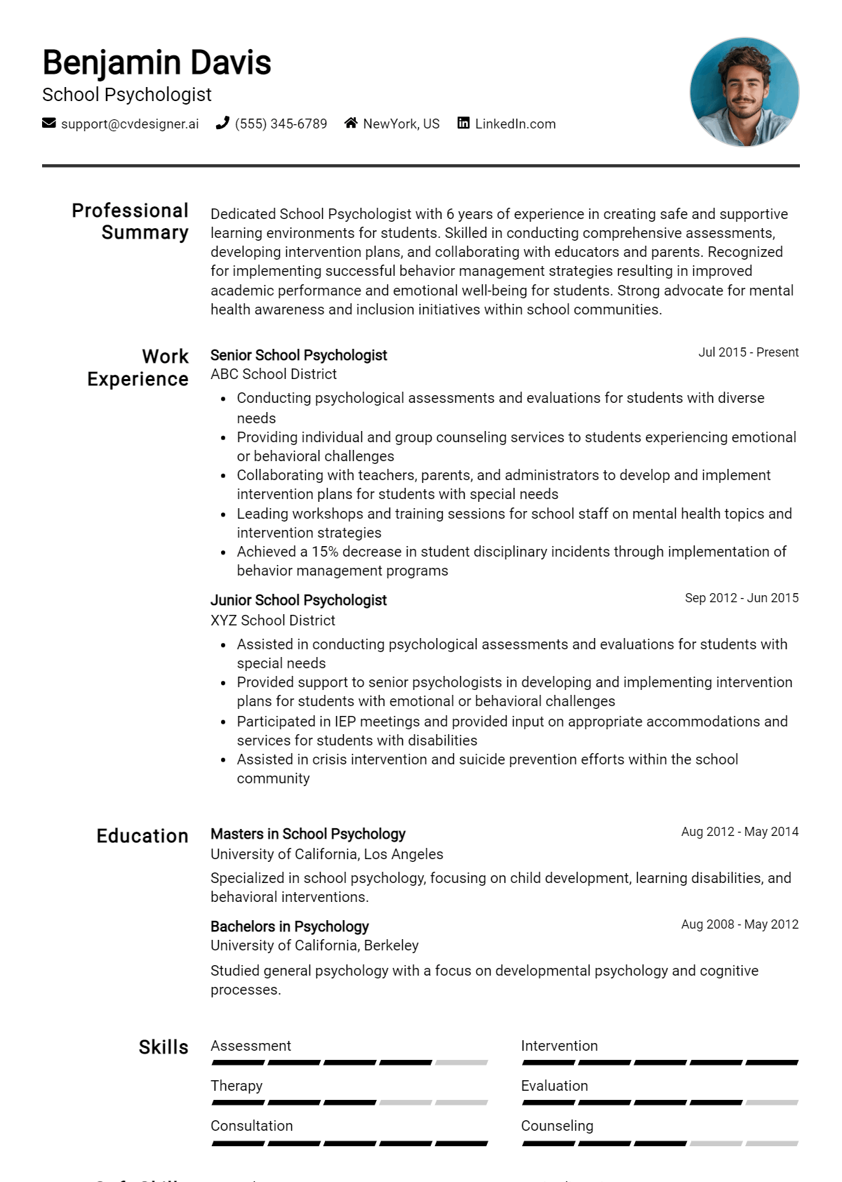 School Psychologist Resume Example for 2026: Top CV Skills Preview