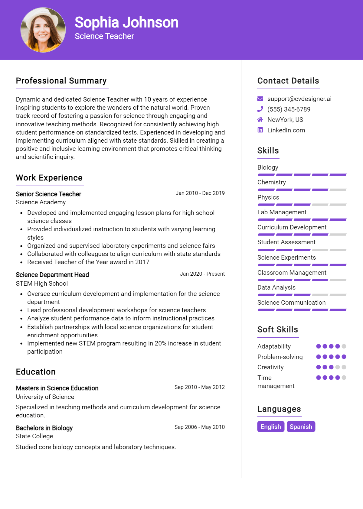 Science Teacher Resume Example for 2026: How to Craft a Winning CV Preview