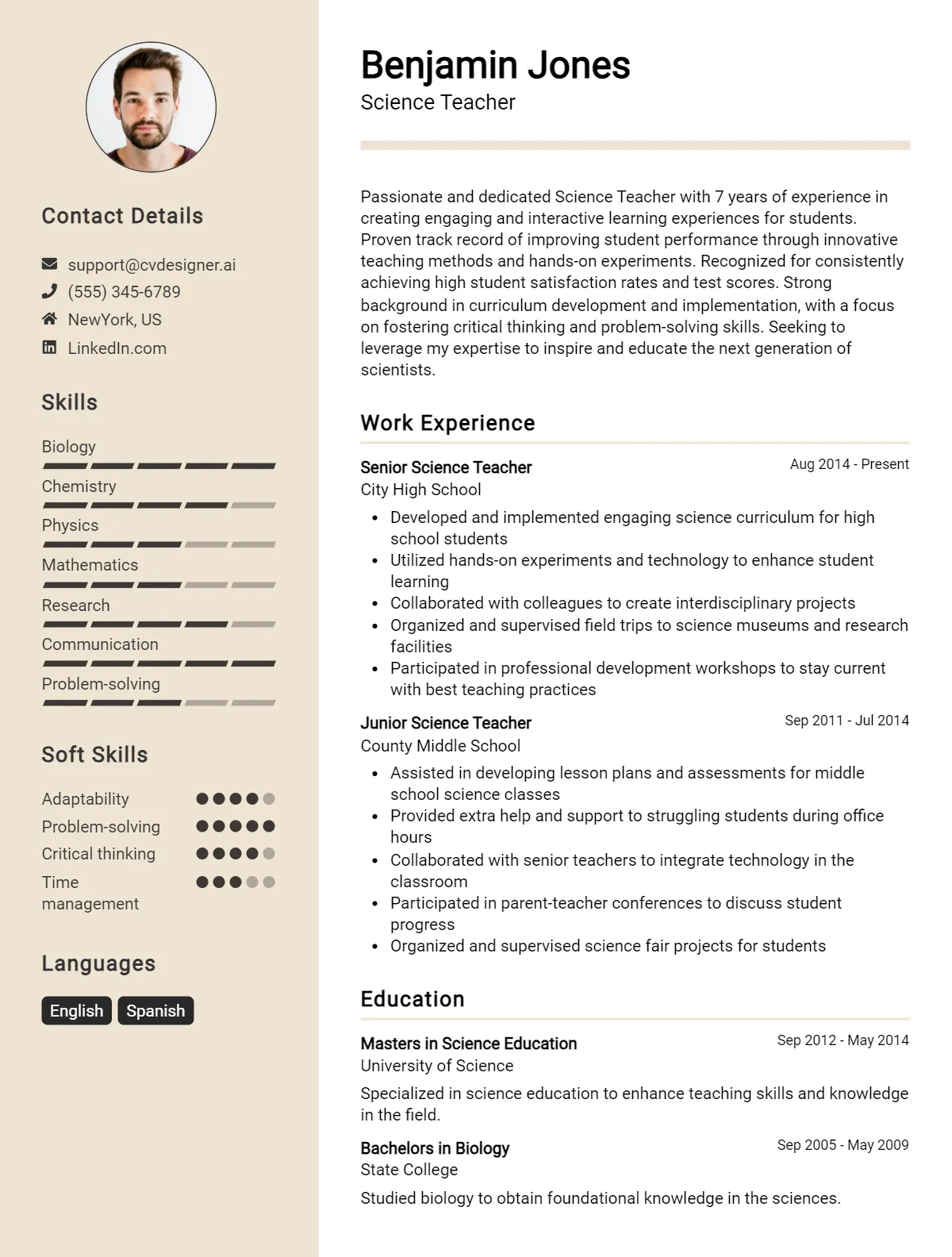 4 Science Teacher CV Examples & Free Templates For 2026 Preview
