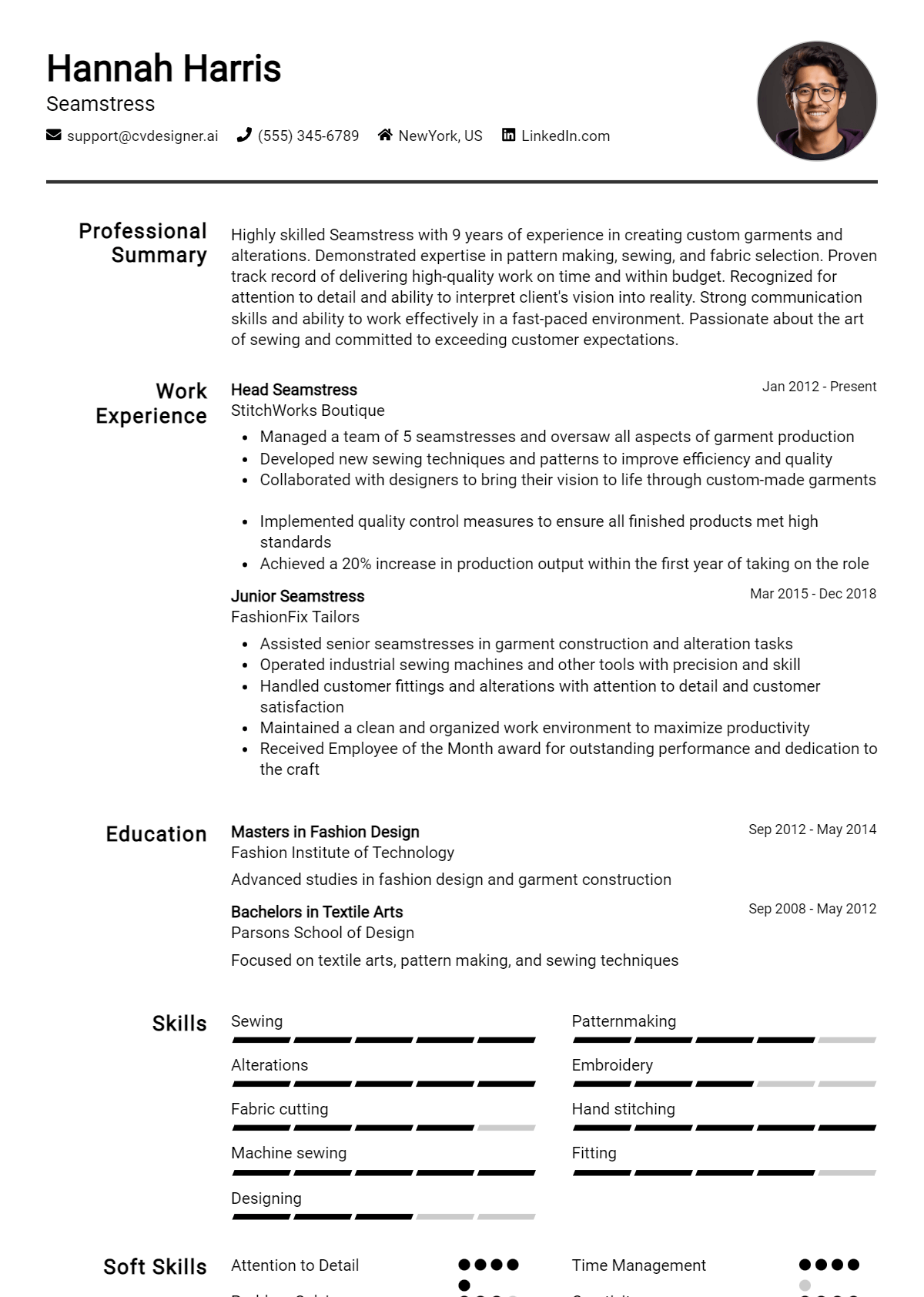Seamstress Resume Example for 2026: Tips & Templates Preview