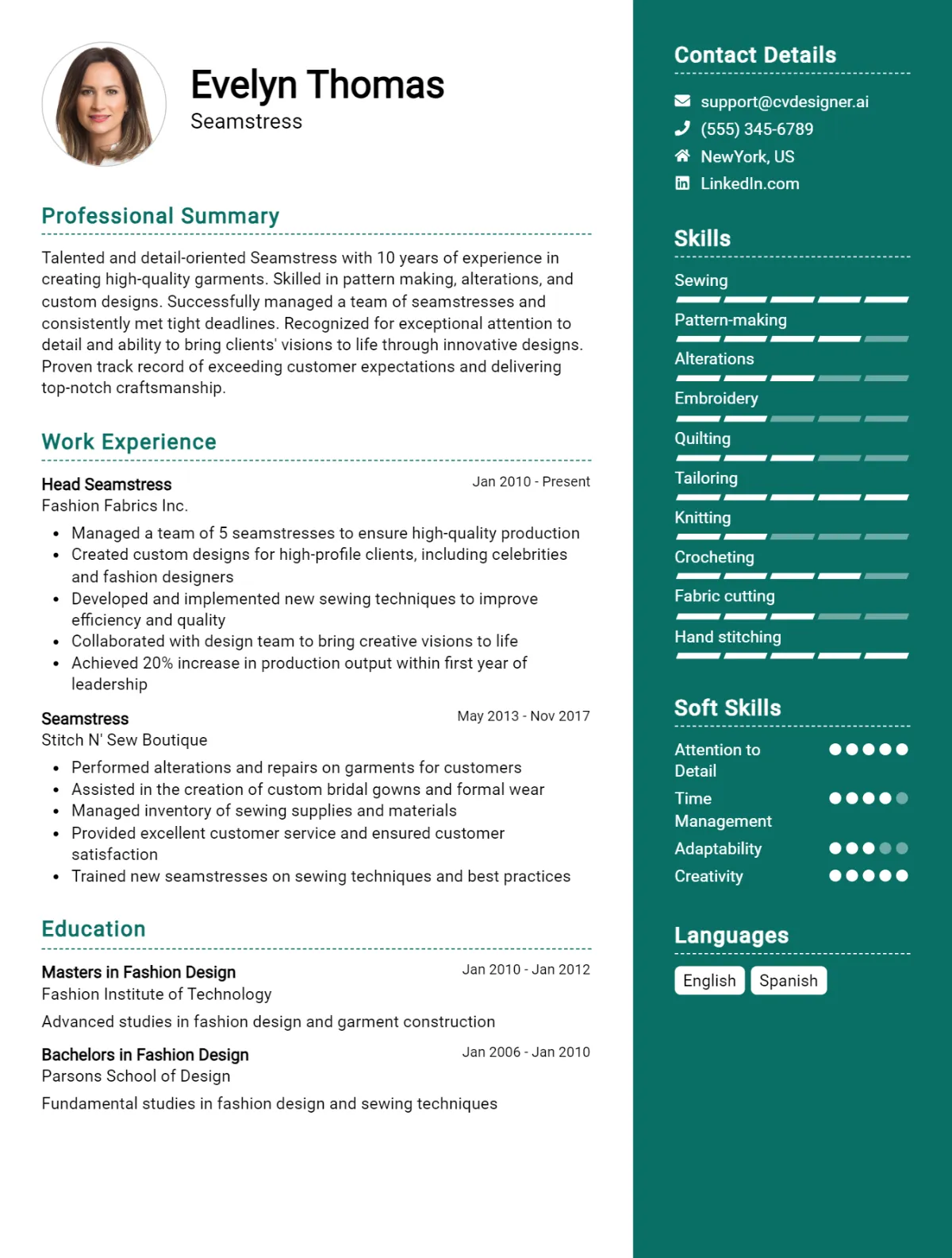 Seamstress CV Example For 2026: Free Downloadable Templates Preview