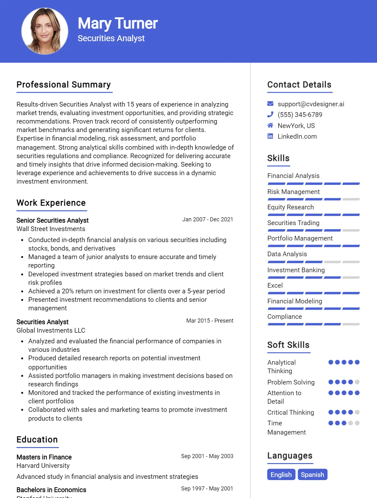 Securities Analyst CV Example For 2026: How to Create a Professional CV Preview