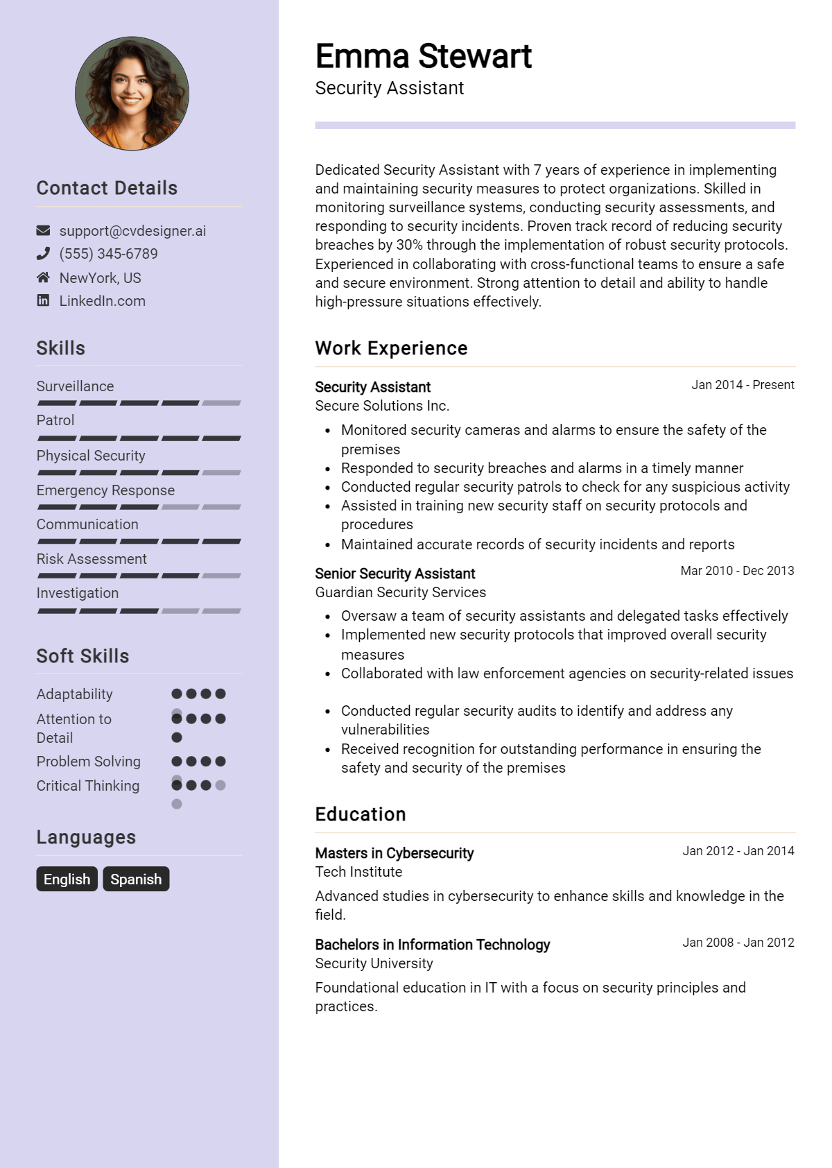 Security Assistant Resume Example for 2026: Free Downloadable Templates Preview