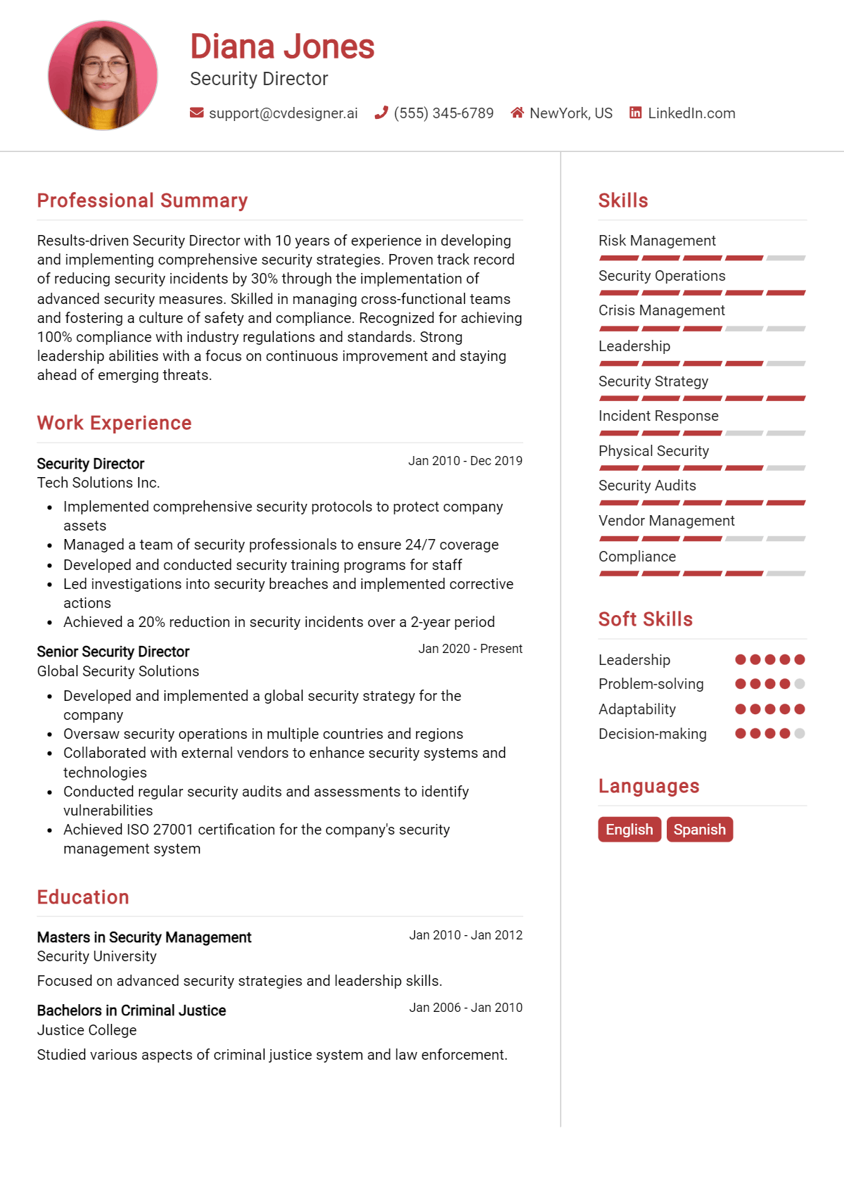 Security Director Resume Example for 2026: Top CV Skills Preview