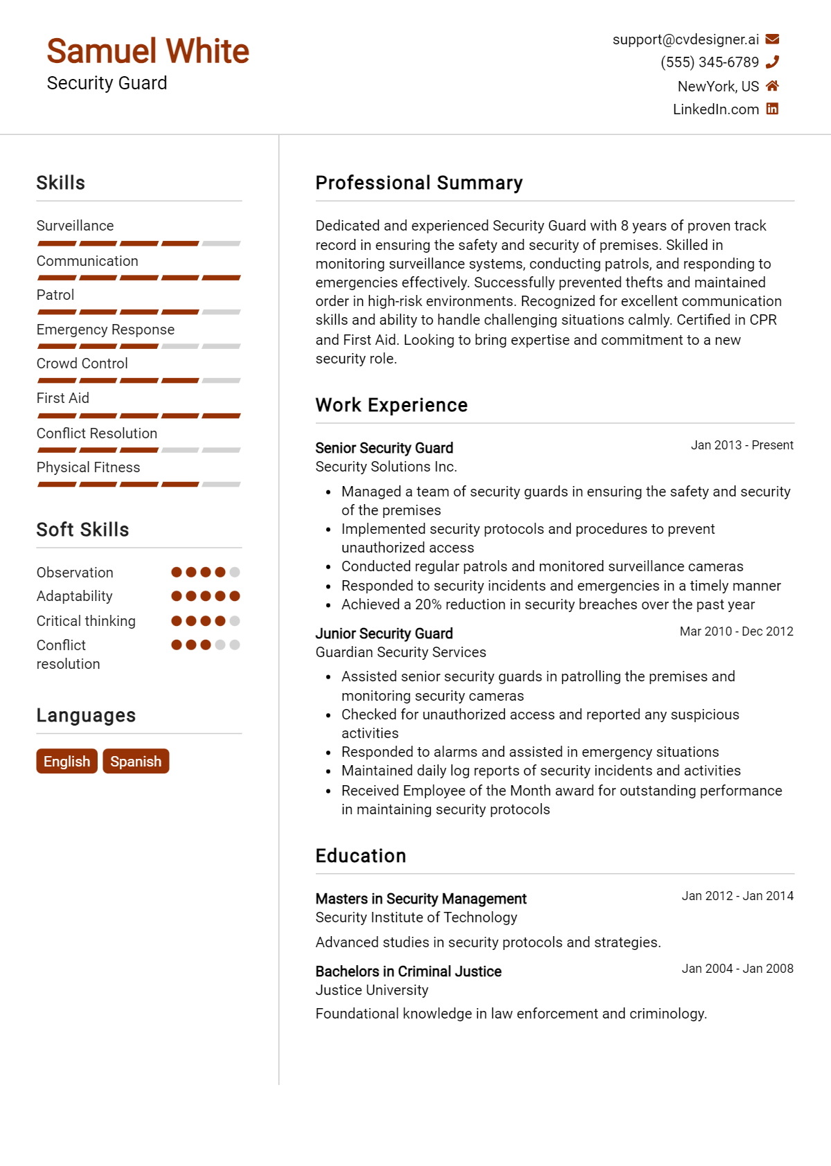 Security Guard Resume Example for 2026: Best Writing Guide Preview