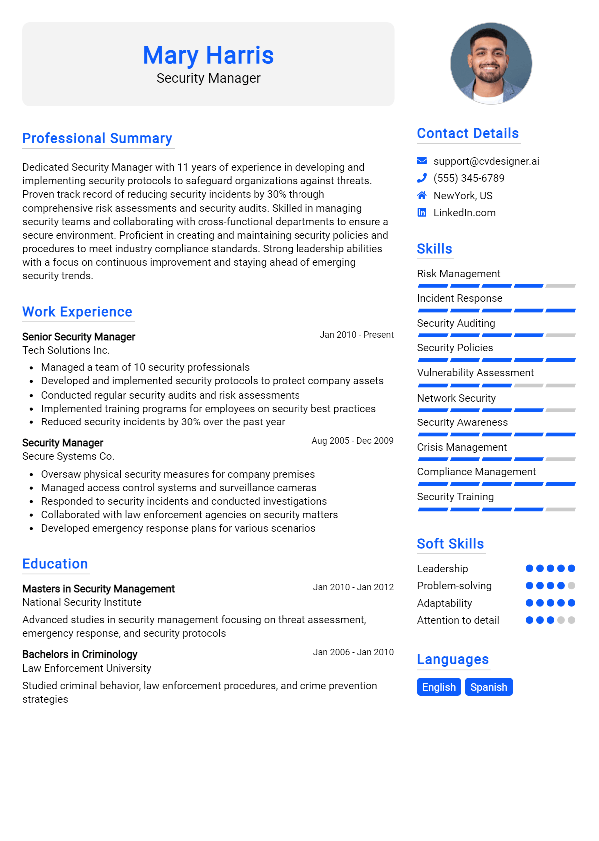 Security Manager Resume Example for 2026: Effective Tips Preview