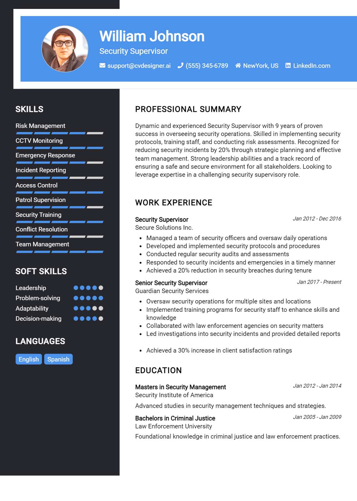Security Supervisor Resume Example for 2026: Downloadable Templates Preview