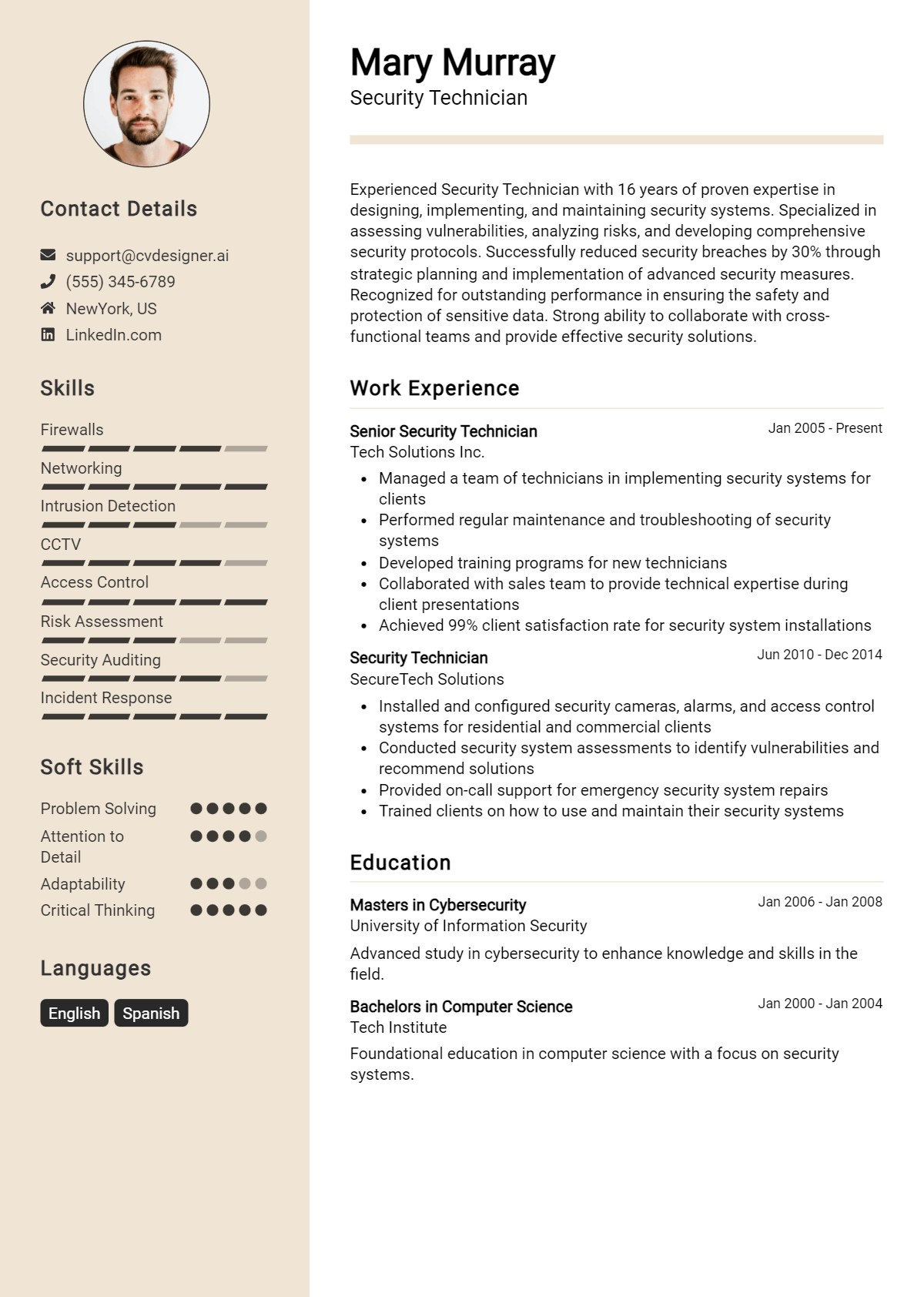 Security Technician Resume Example for 2026: Tips & Templates Preview