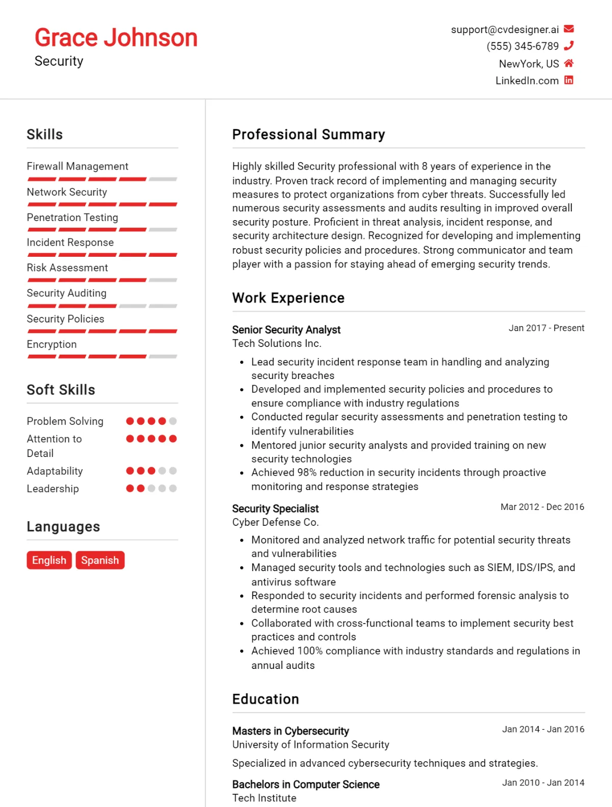 Security CV Example For 2026: Free Professional Templates Preview