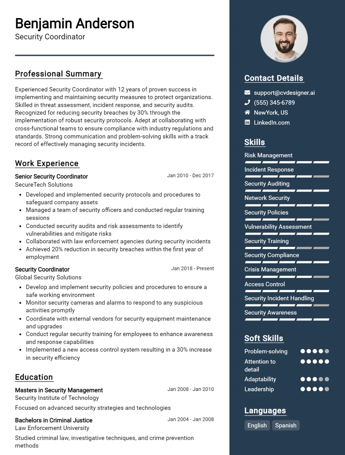 Security Coordinator CV Example For 2026: Best Tips & Templates Preview