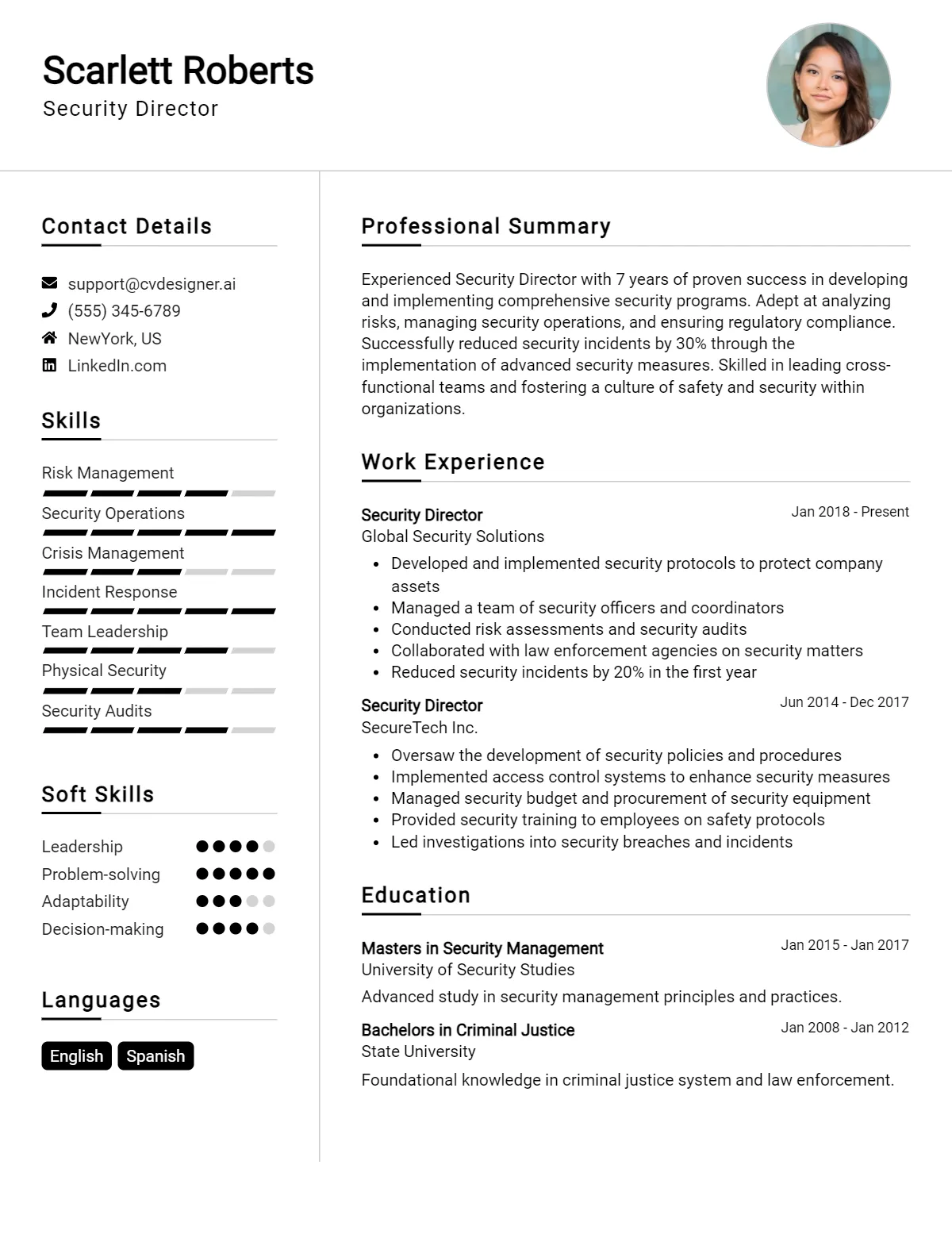 Security Director CV Example For 2026: Expert Tips & Templates Preview