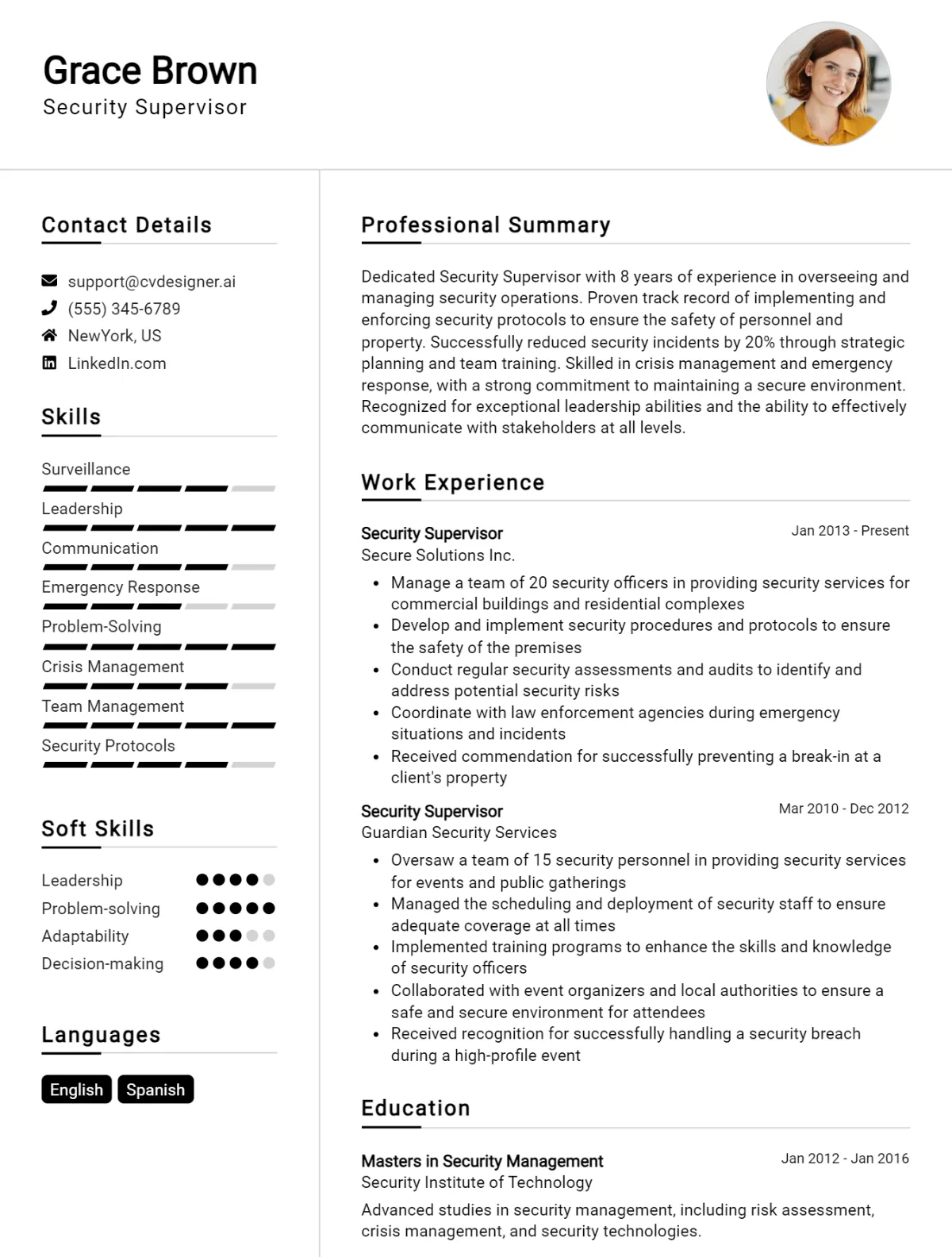 Security Supervisor CV Example For 2026: Tips to Stand Out Preview