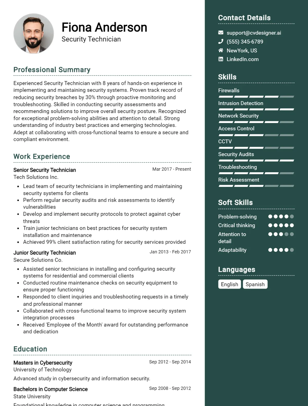 Security Technician CV Example For 2026: Free Downloadable Templates Preview