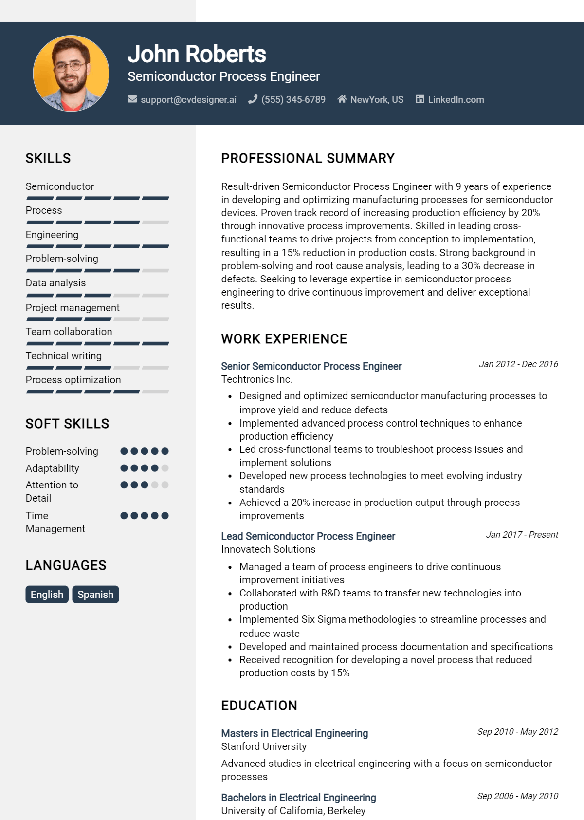 Semiconductor Process Engineer Resume Example for 2026: Free Downloadable Templates Preview