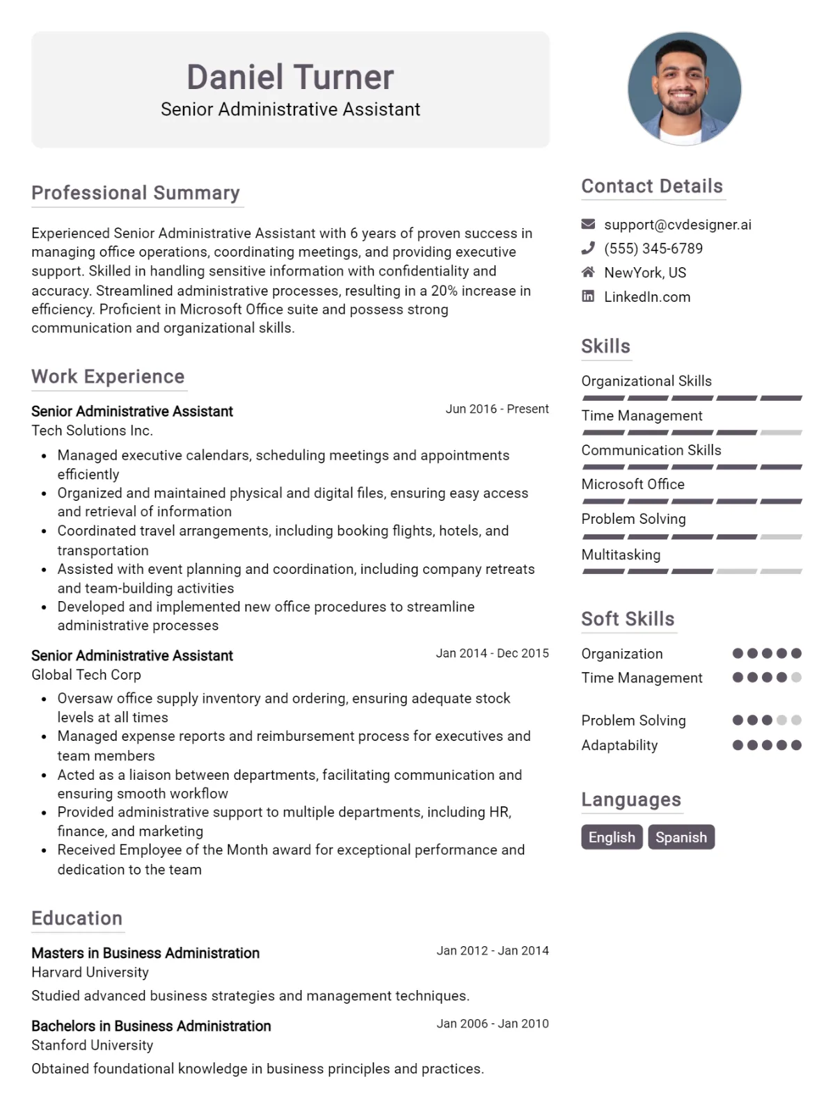 Senior Administrative Assistant CV Example For 2026: Top Tips & Samples Preview