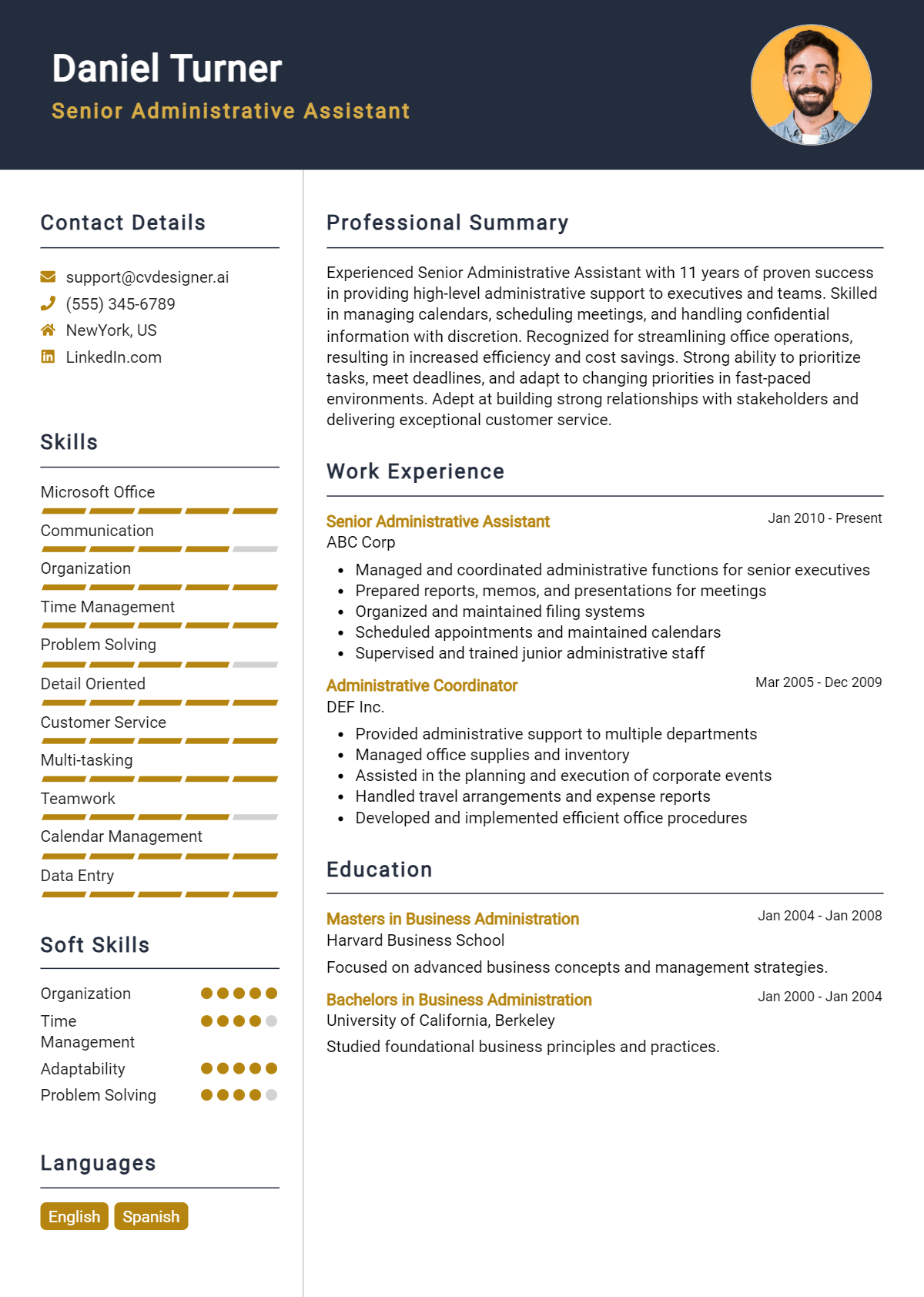 Senior Administrative Assistant Resume Example for 2026: Top CV Skills Preview