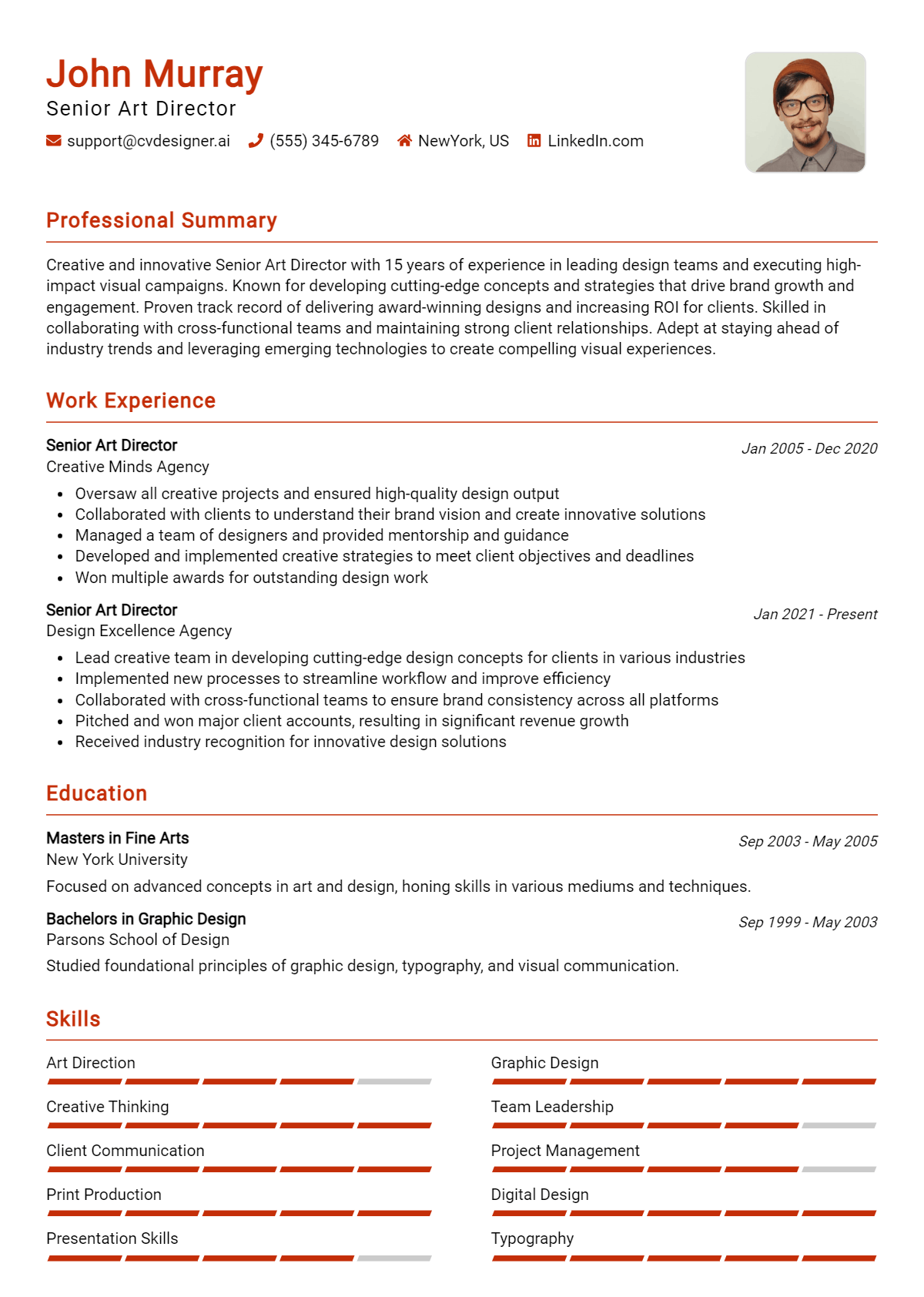 Senior Art Director Resume Example for 2026: Effective Tips Preview