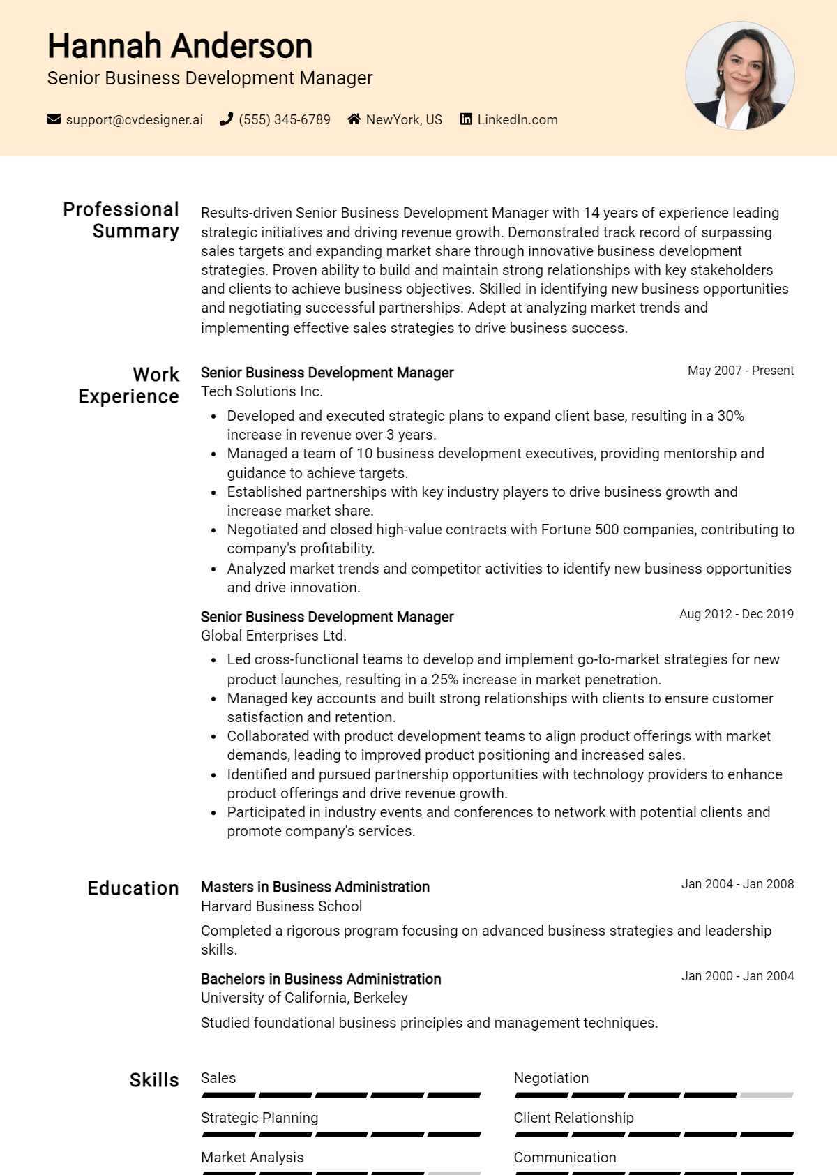 6 Senior Business Development Manager Resume Examples for 2026: Free Templates Preview