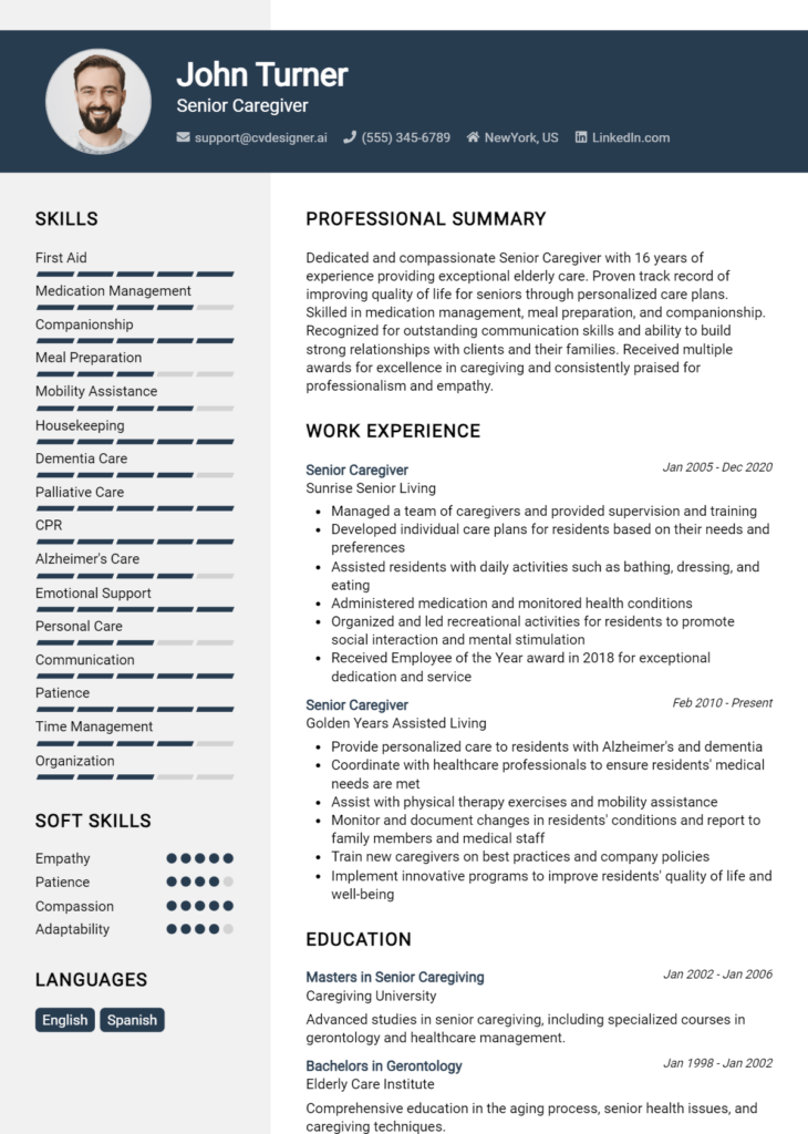 Senior Caregiver Resume Example