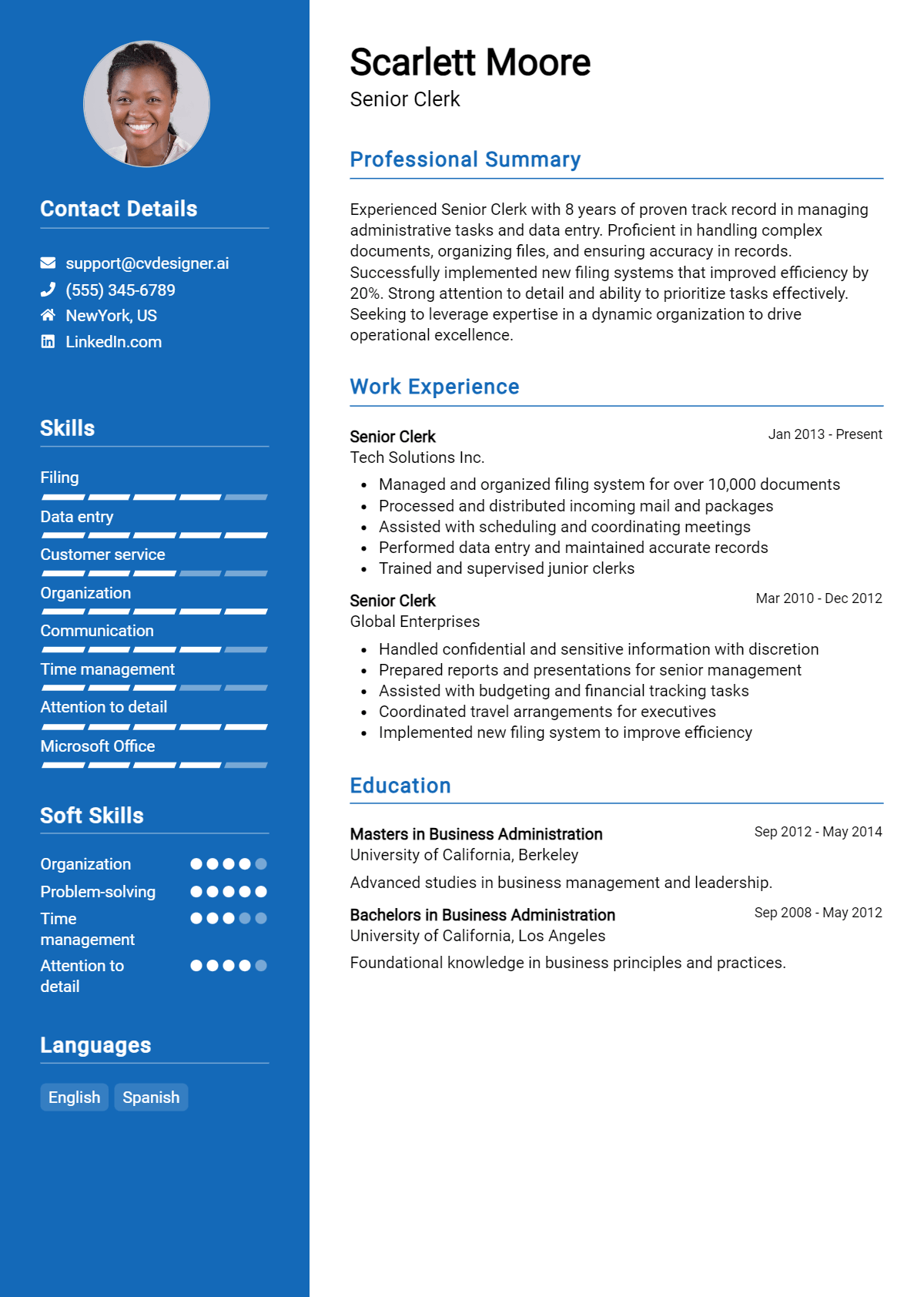 Senior Clerk Resume Example for 2026: Best Writing Guide Preview