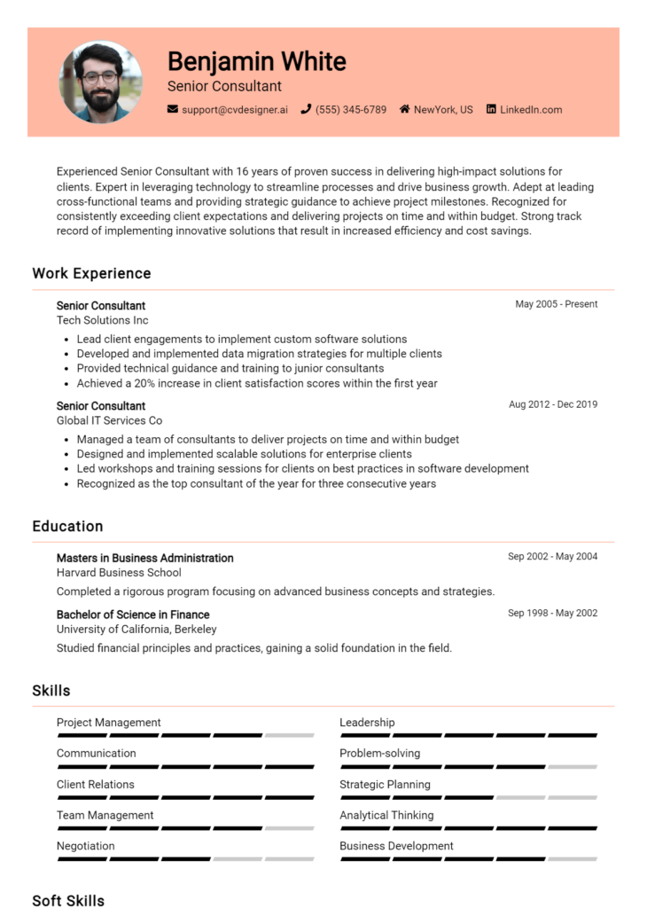 Senior Consultant Resume Example