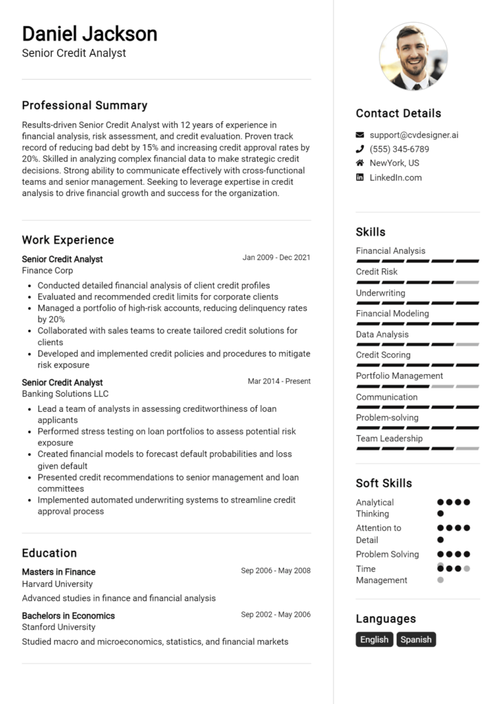 Senior Credit Analyst Resume Example